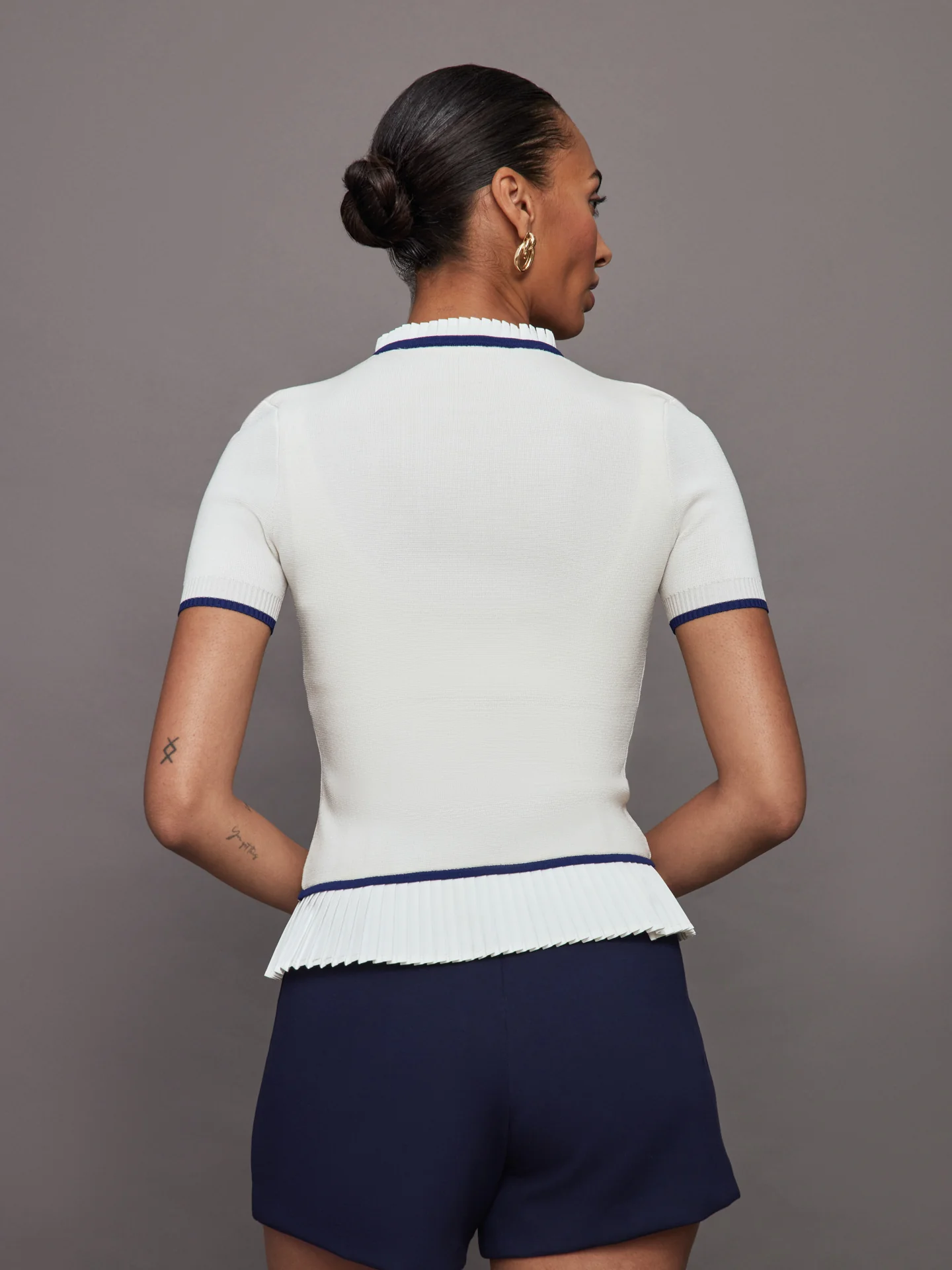 Short Sleeve Collared Cardigan - White - Image 4