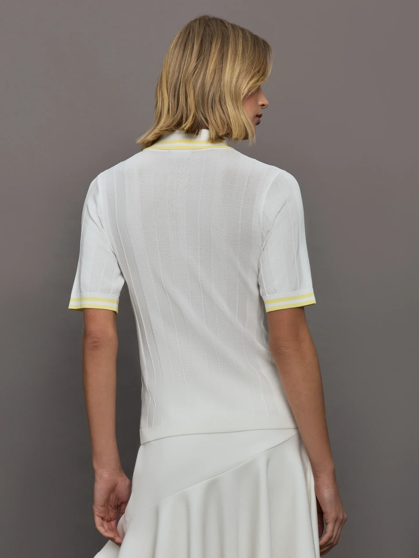 Short Sleeve Collared Tennis Top - White / Pastel Yellow - Image 5