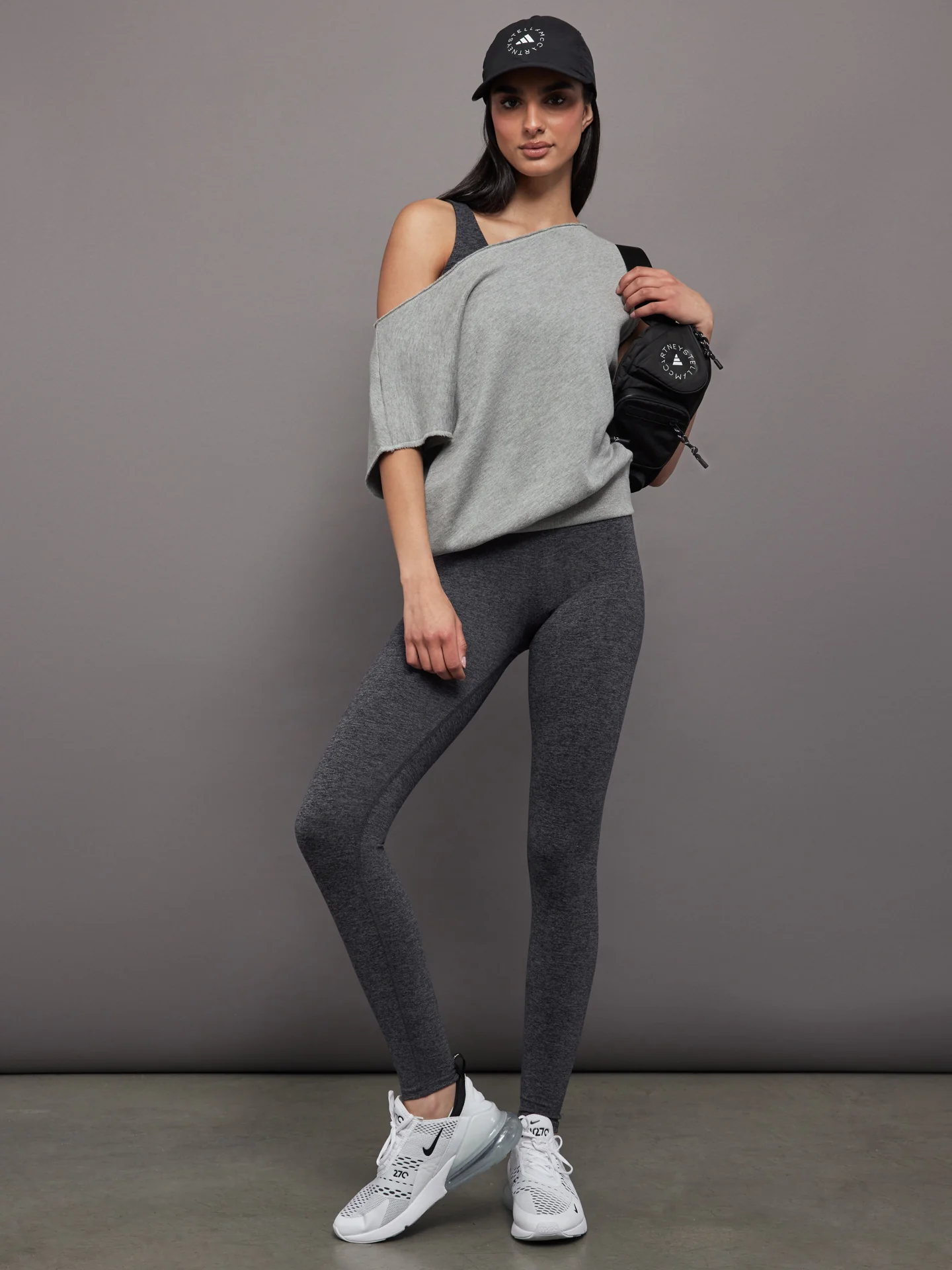 Short Sleeve Off Shoulder Sweatshirt in French Terry - Heather Grey - Image 4