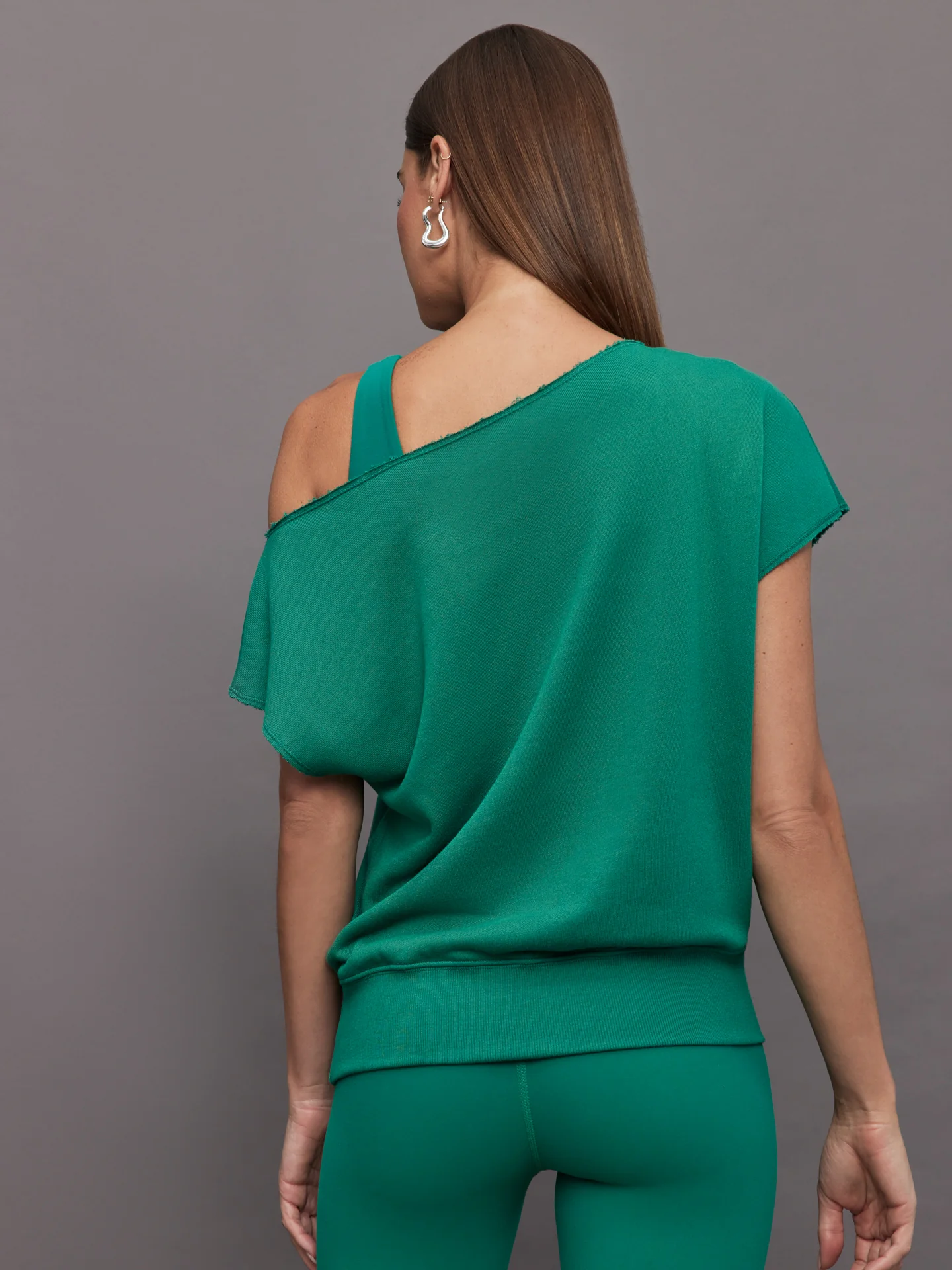 Short Sleeve Off Shoulder Sweatshirt in French Terry - Malachite - Image 6