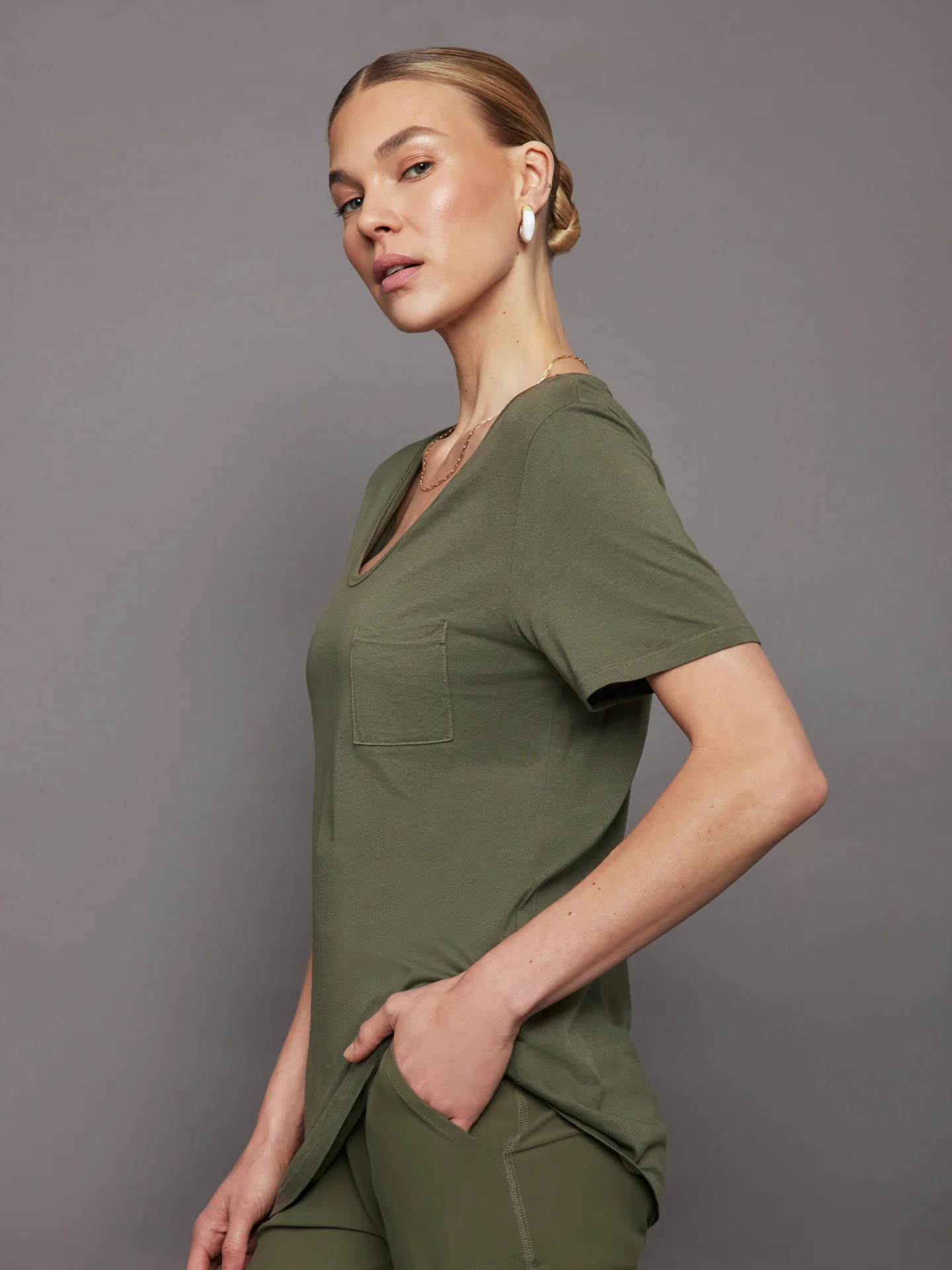 Short Sleeve Pocket Tee - Olive - Image 3