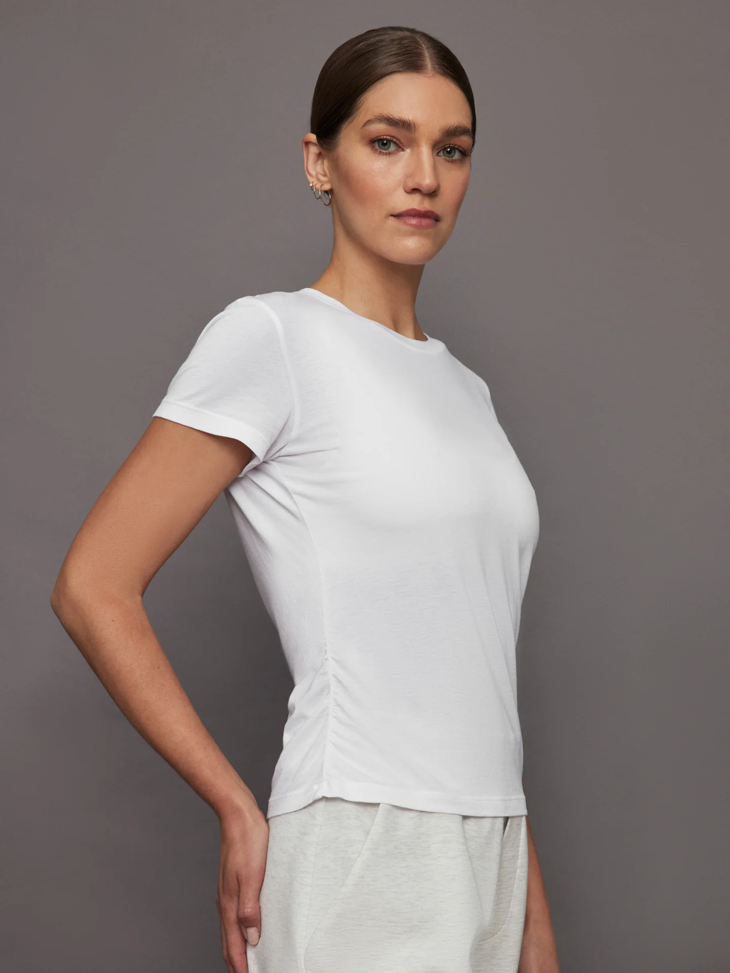 Short Sleeve Ruched Tee - White - Image 3