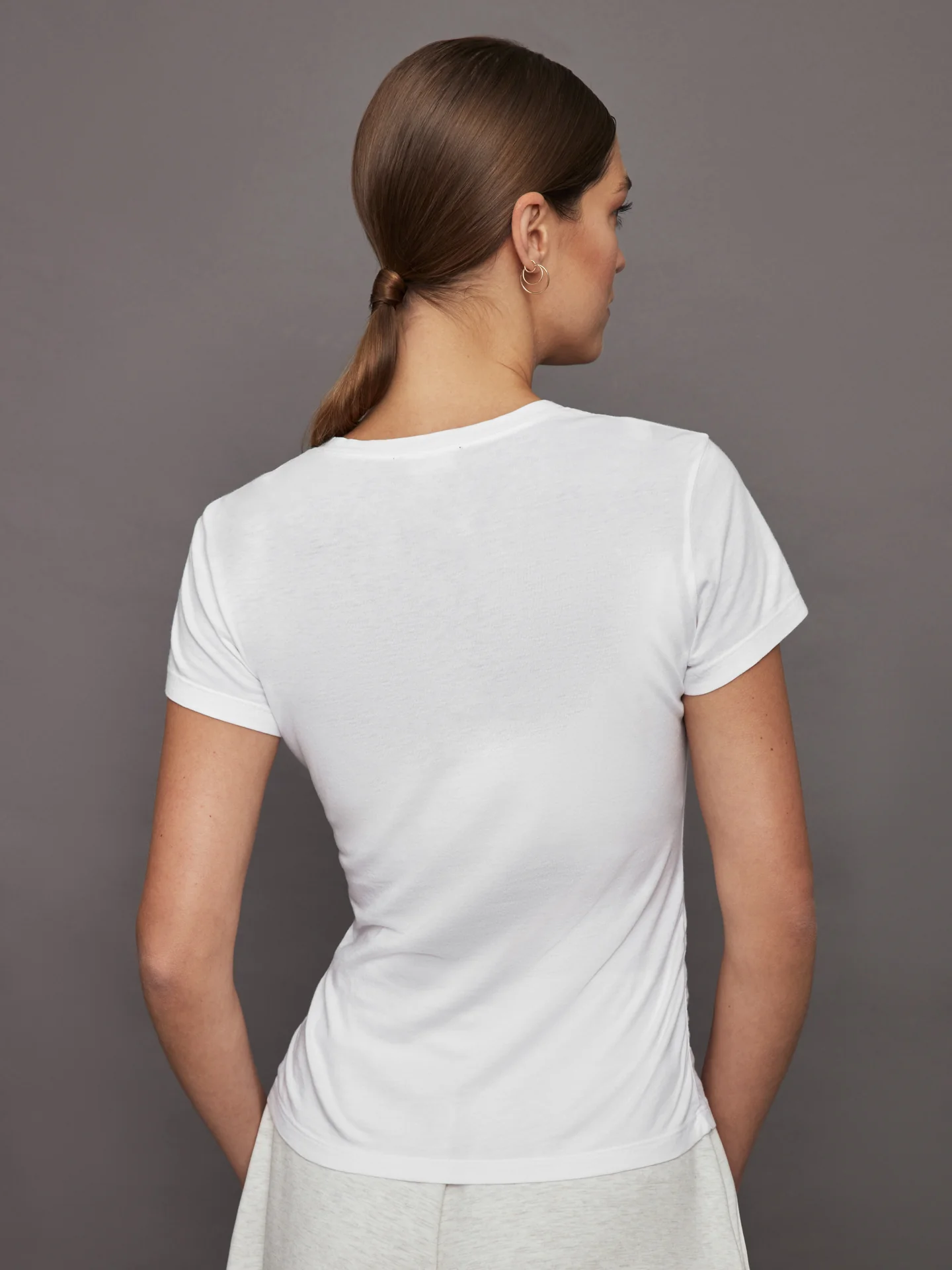 Short Sleeve Ruched Tee - White - Image 4