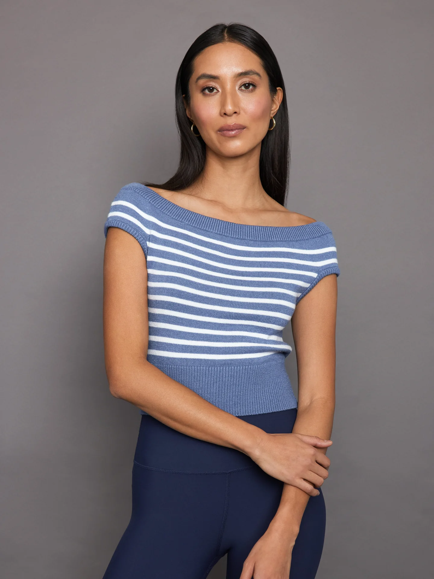 Short Sleeve Sweater - Quiet Harbor/ White Stripe - Image 4