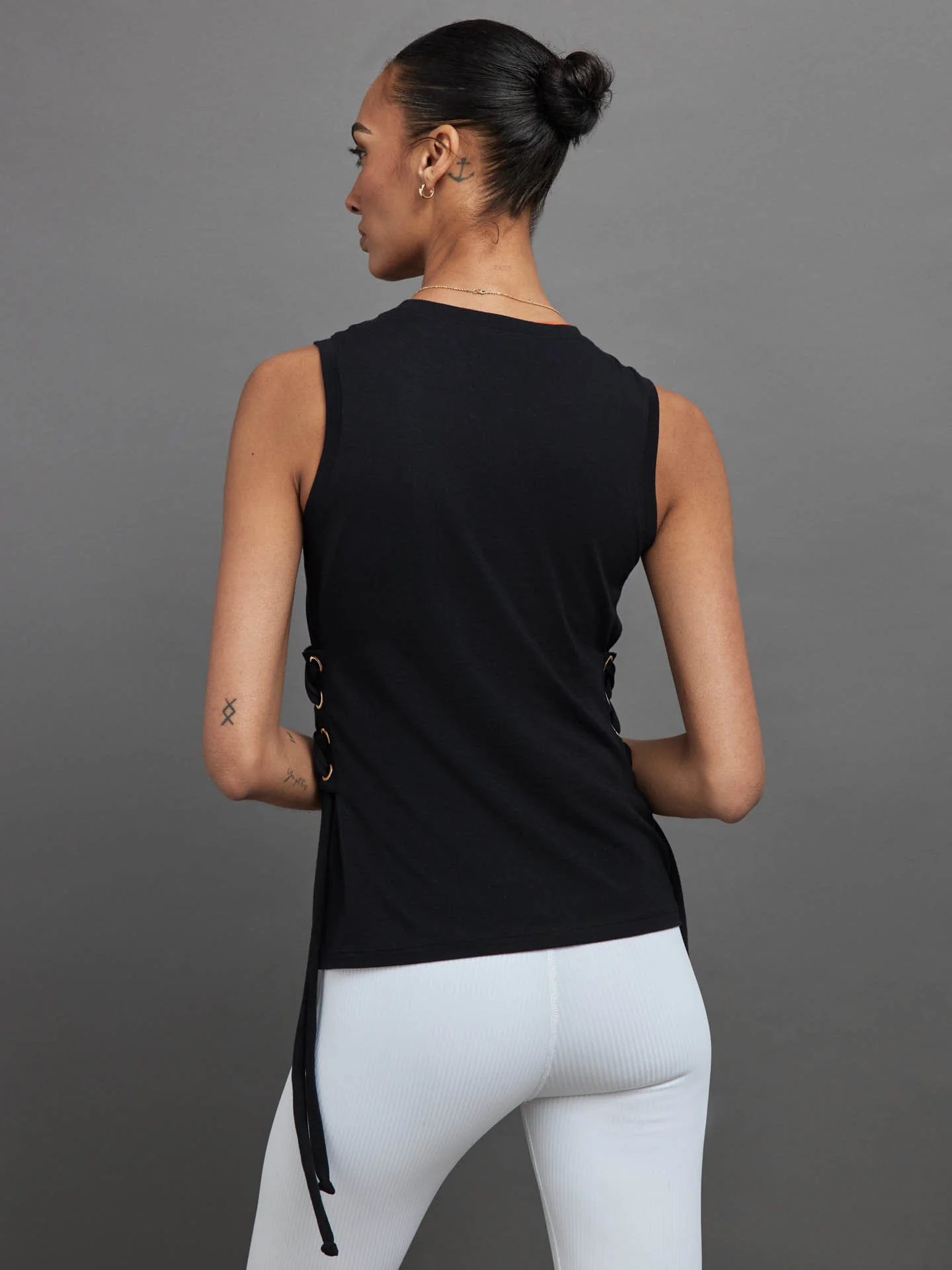 SIDE LACE UP TANK - Black - Image 3