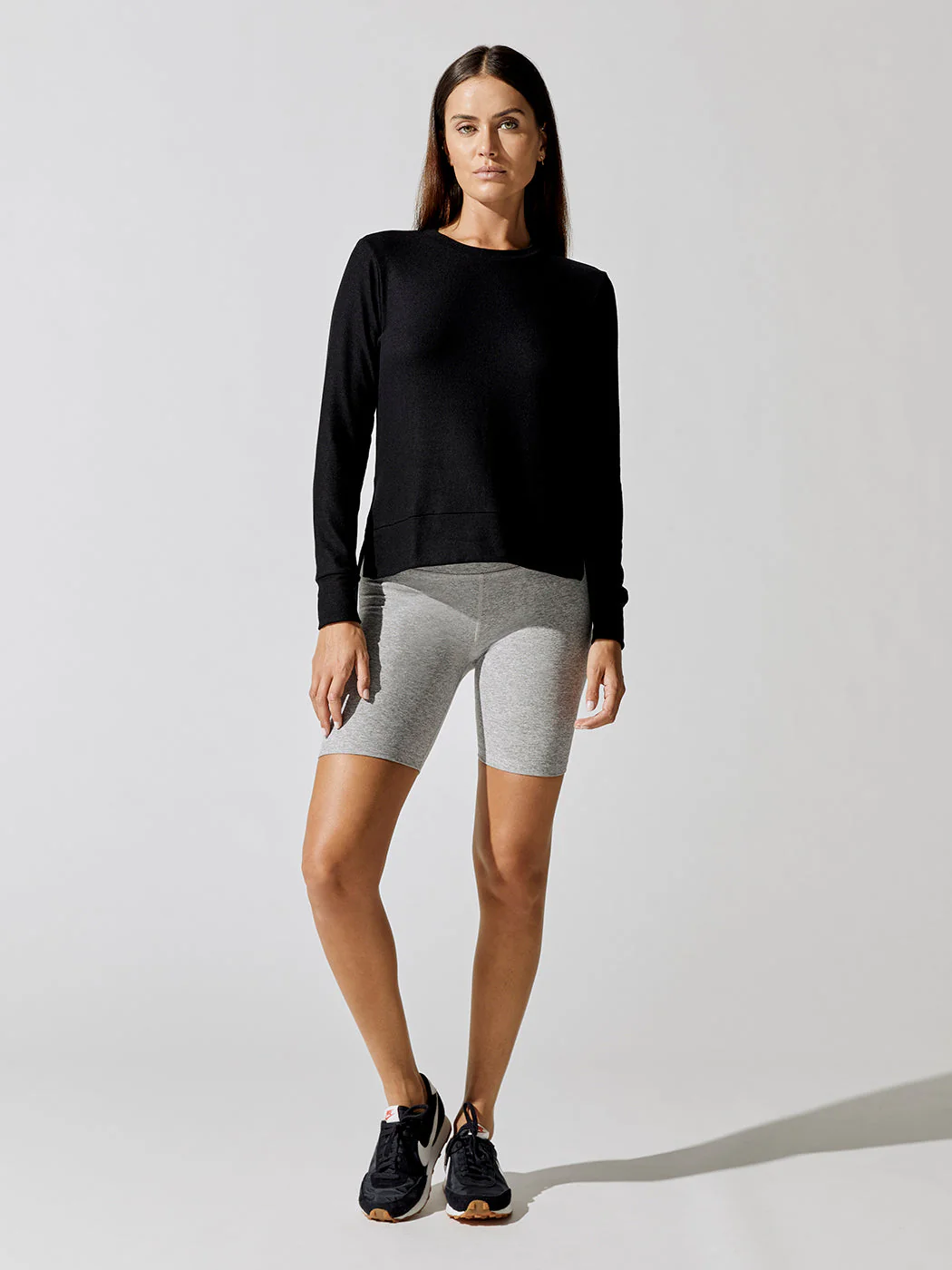 Side Slit Long Sleeve Pullover - Black - Image 2