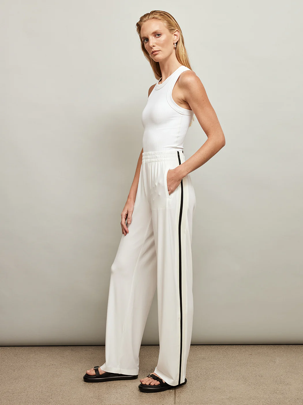 Side Stripe Boyfriend Sweatpant - Snow White/Offset Stripe