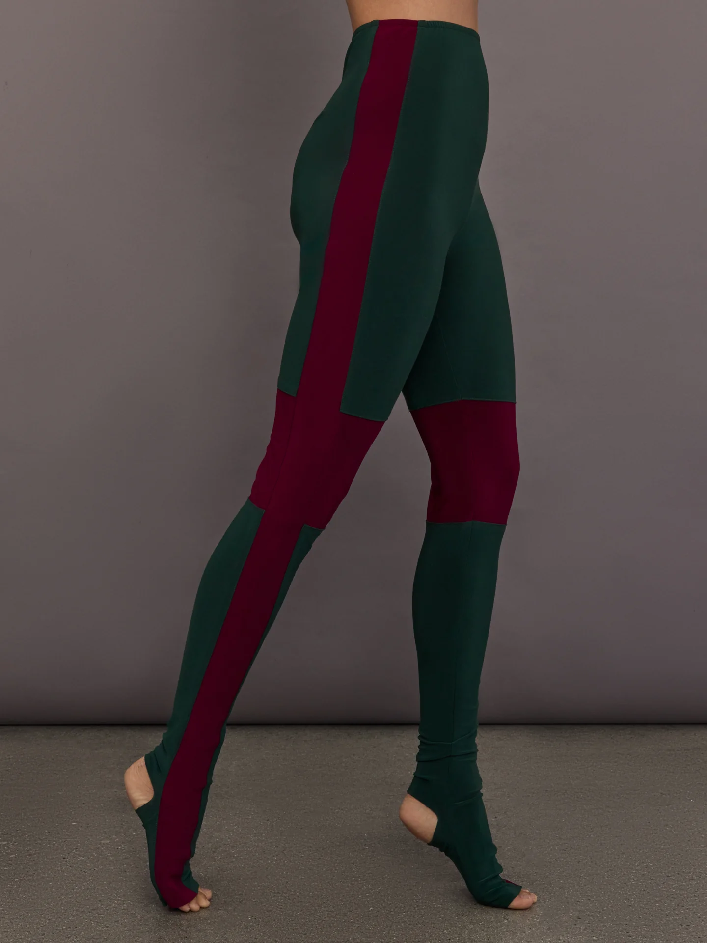 Side Stripe Legging With Knee Patch - Dark Emerald/Plum