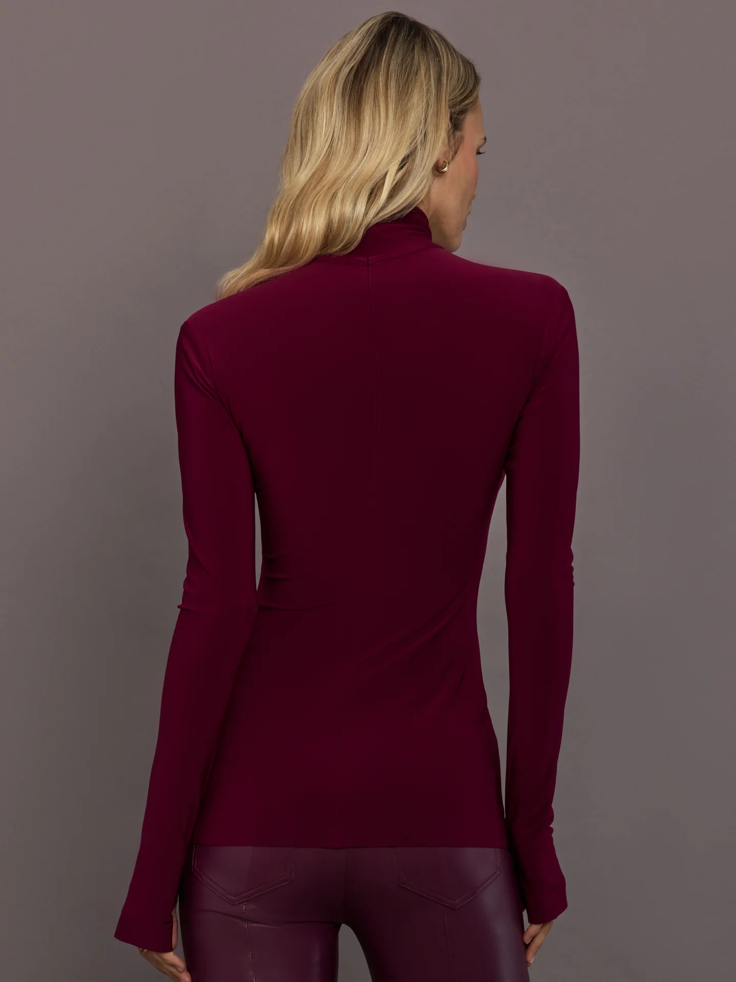 Slim Fit Long Sleeve Turtle Top - Plum - Image 4