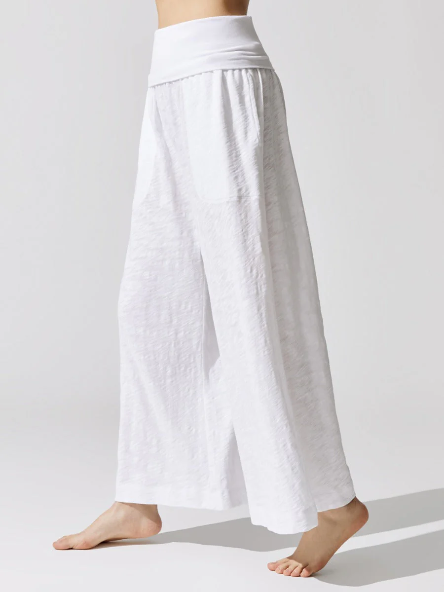 Slub Jersey Wide Leg Fold Over Pant - White - Image 2