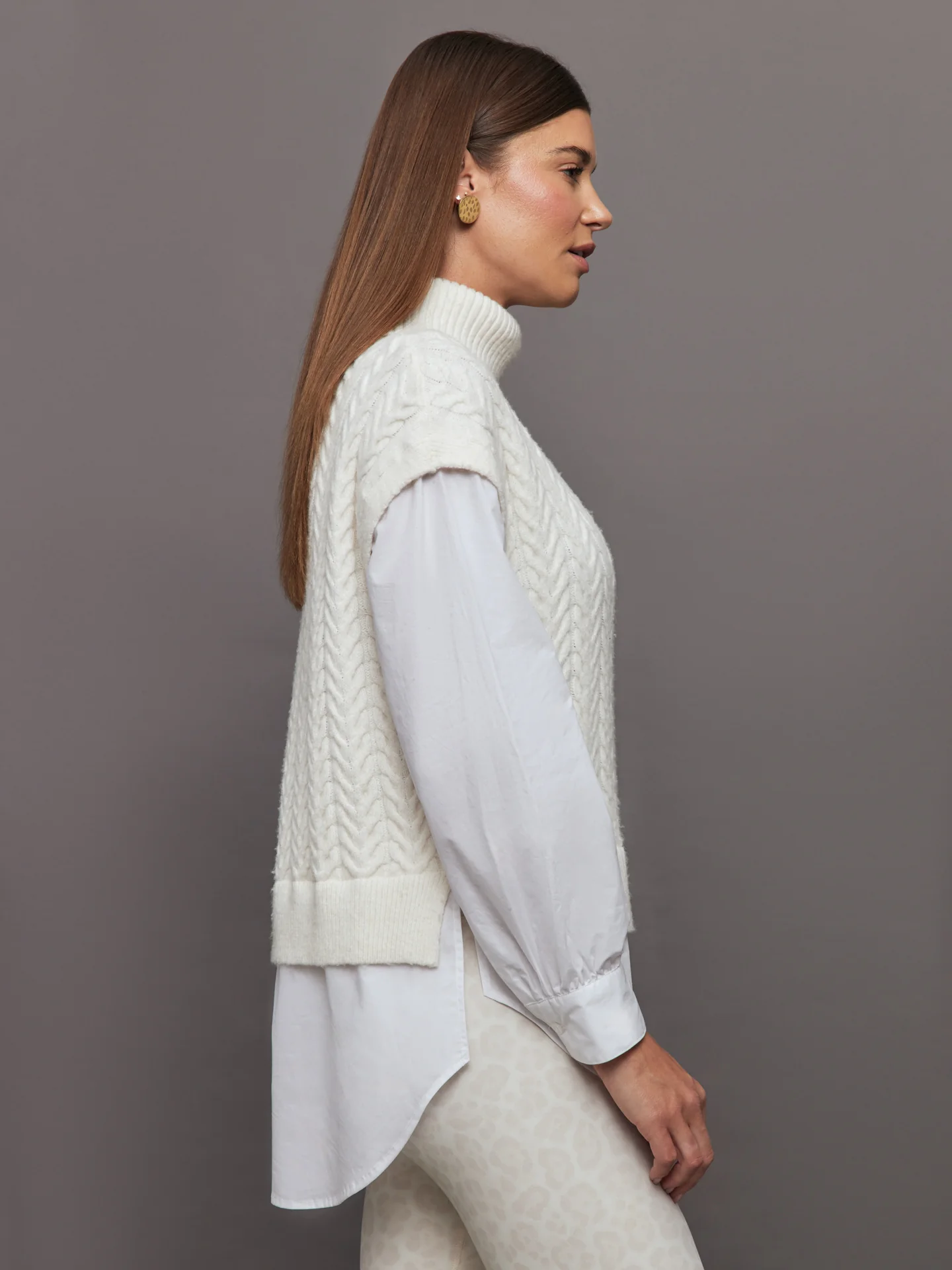 Sofia Twofer Cable Vest Tunic - Sea Salt - Image 3