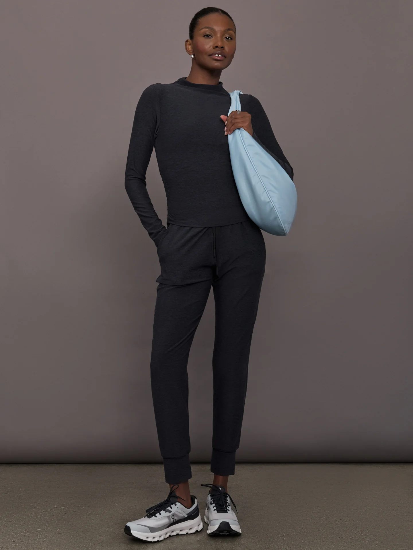 Mock Neck Long Sleeve in Soft Luxe - Heather Black - Image 2
