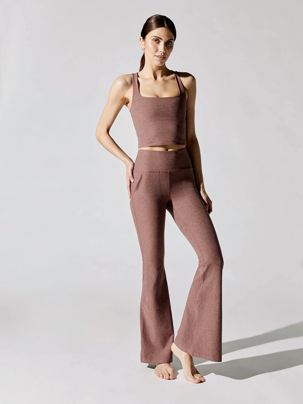 Spacedye Square Neck Cropped Tank - Sienna Brown Heather - Image 3