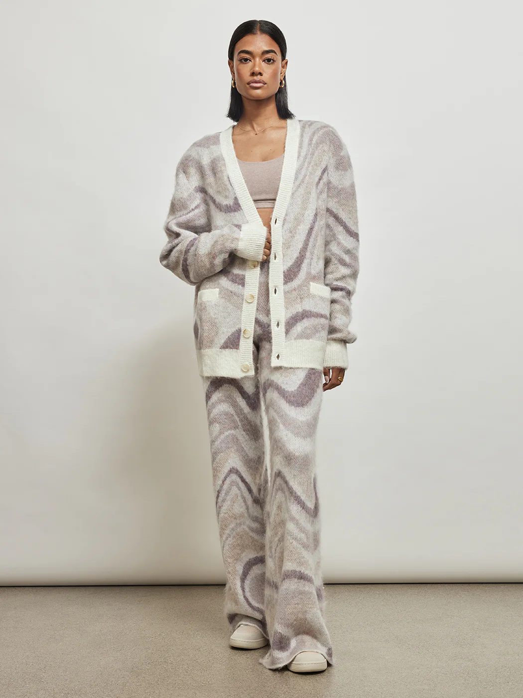 Spectrum Swirl Mohair Sweater Cardigan - Off White - Image 3