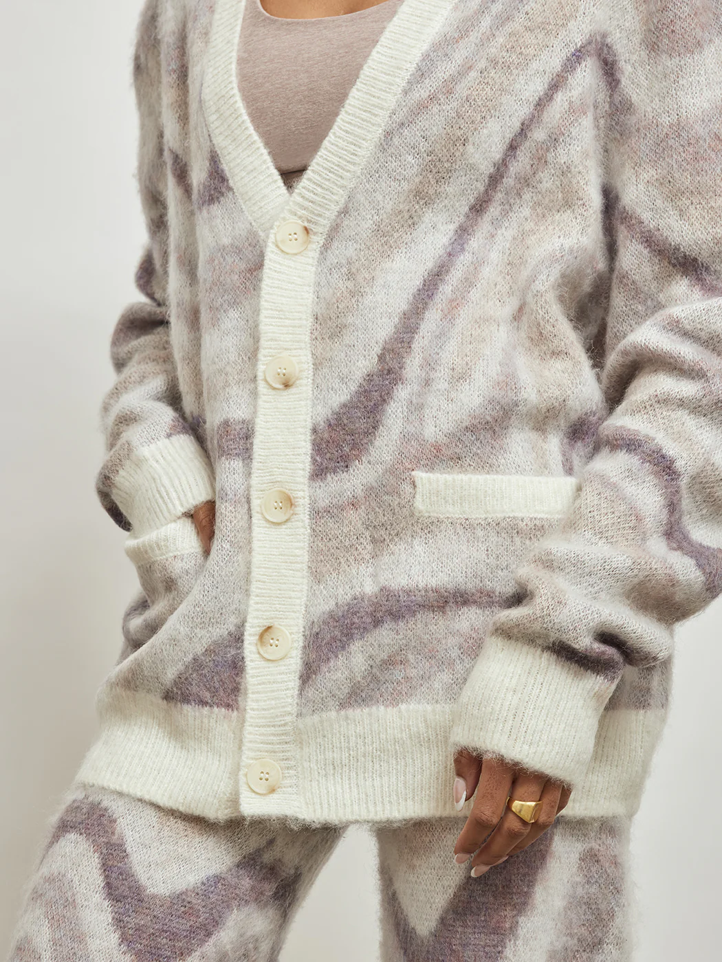 Spectrum Swirl Mohair Sweater Cardigan - Off White - Image 4