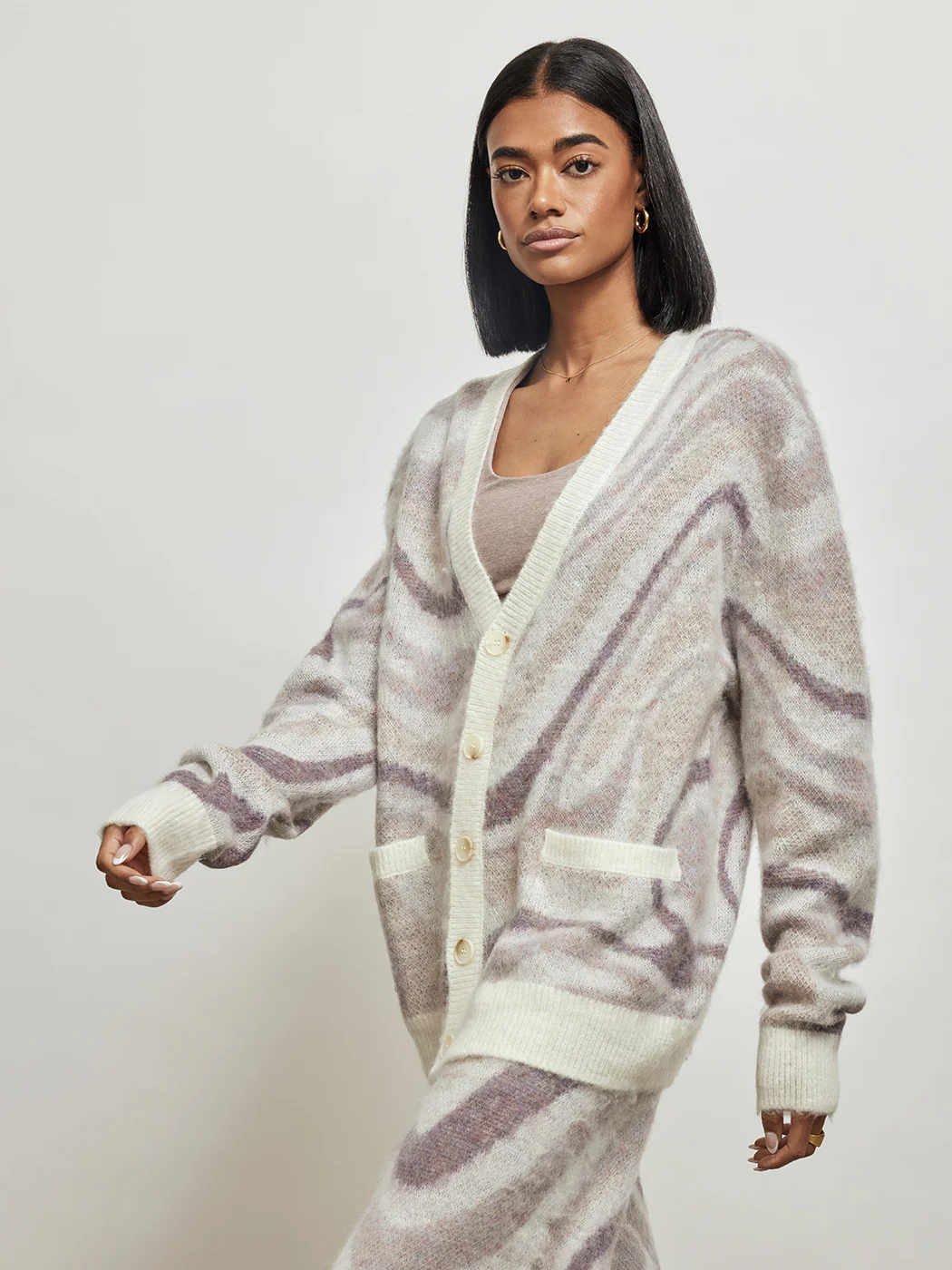Spectrum Swirl Mohair Sweater Cardigan - Off White - Image 6