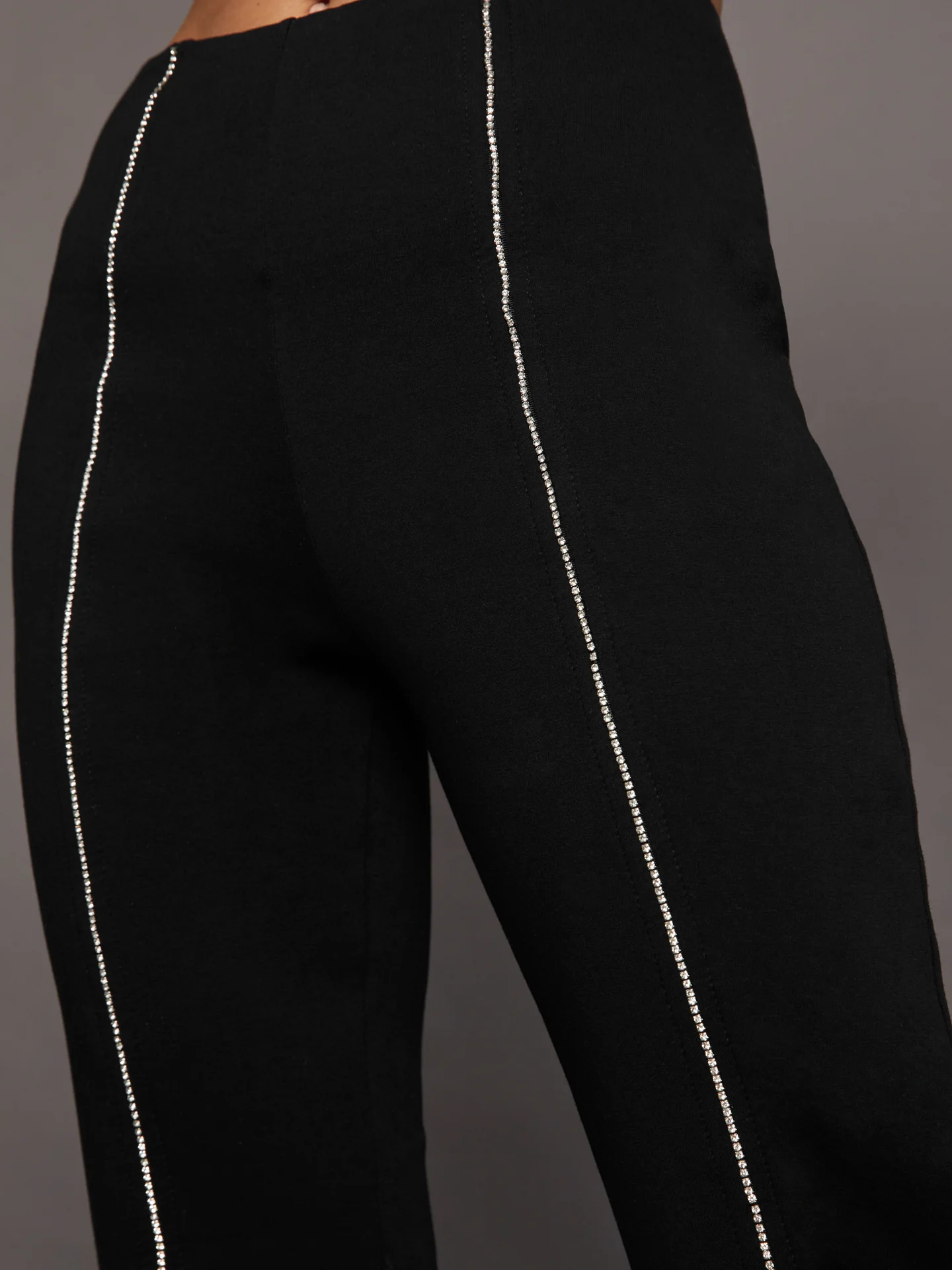 Rhinestone Front Slit Sweatpant - Black - Image 2