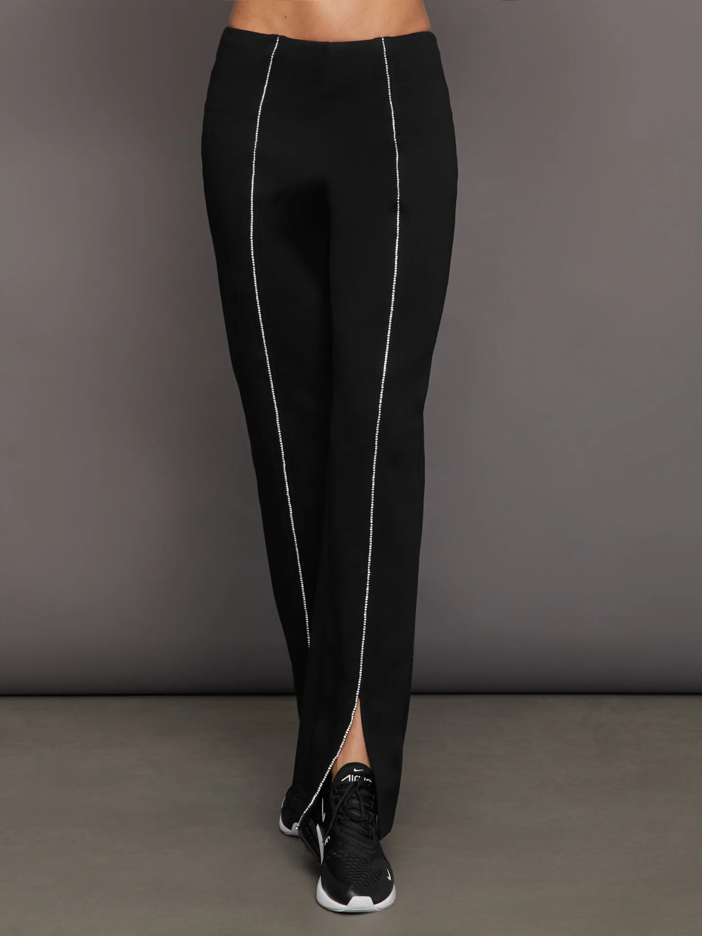 Rhinestone Front Slit Sweatpant - Black - Image 3