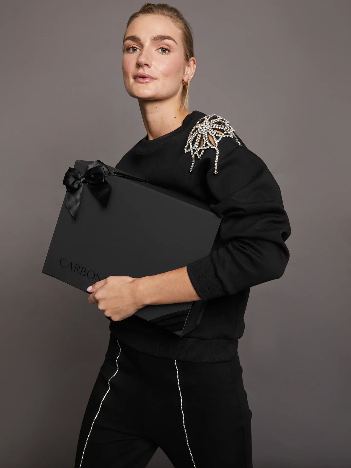 Rhinestone Front Slit Sweatpant - Black - Image 6