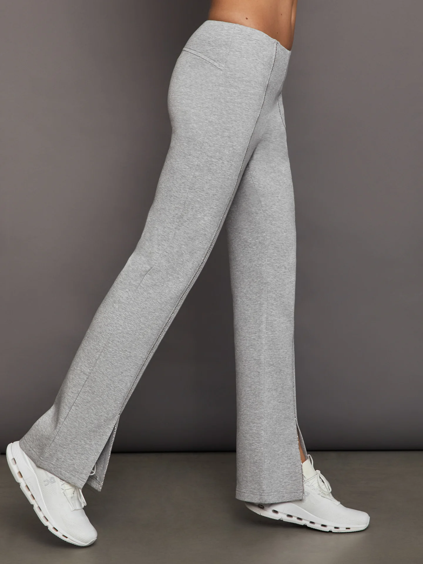 Rhinestone Front Slit Sweatpant - Heather Grey - Image 5