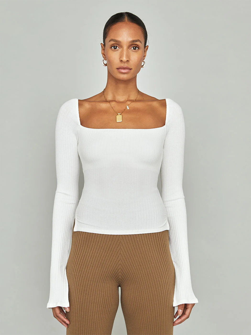 Split Sleeve Square Neck Top - White - Image 4