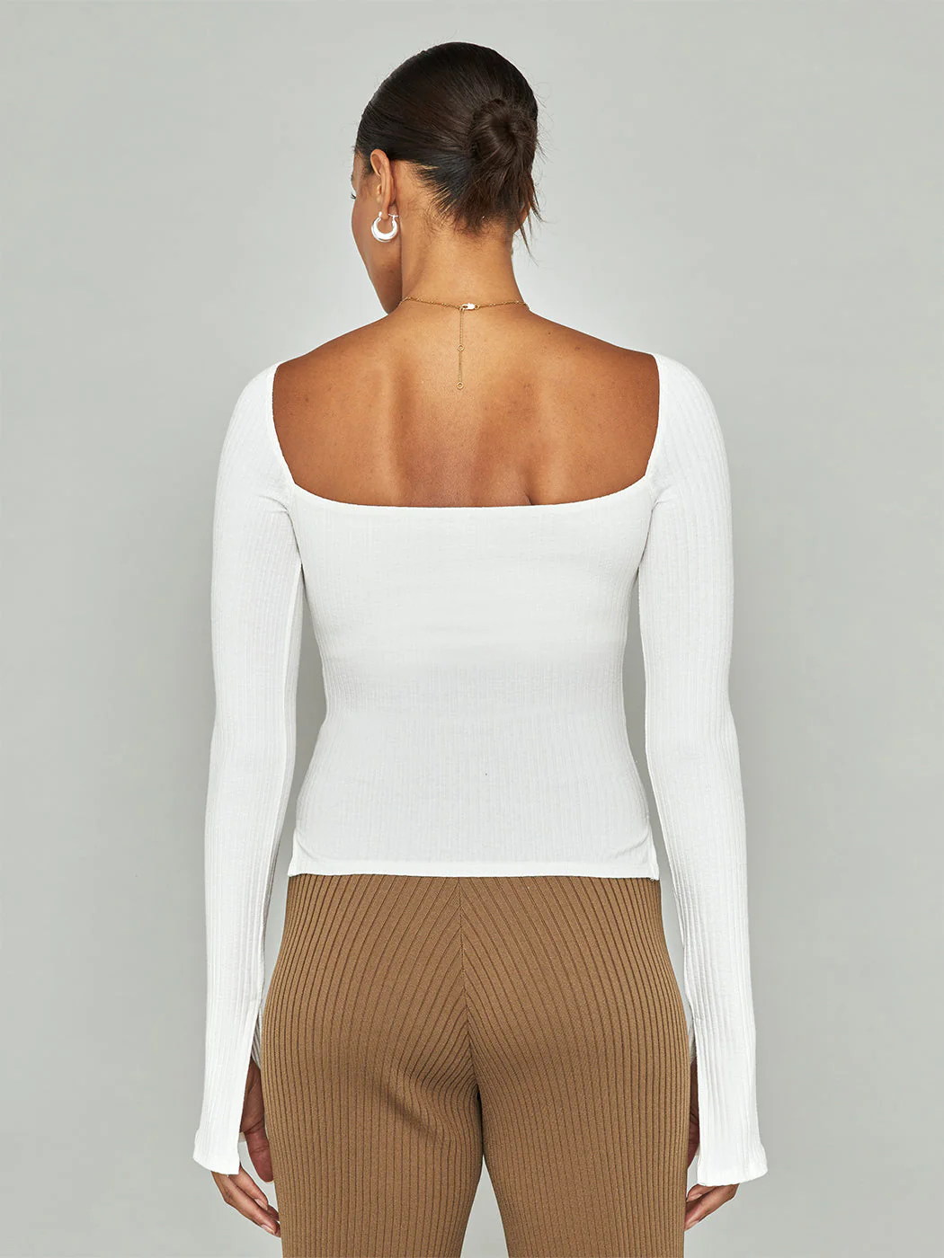 Split Sleeve Square Neck Top - White - Image 6