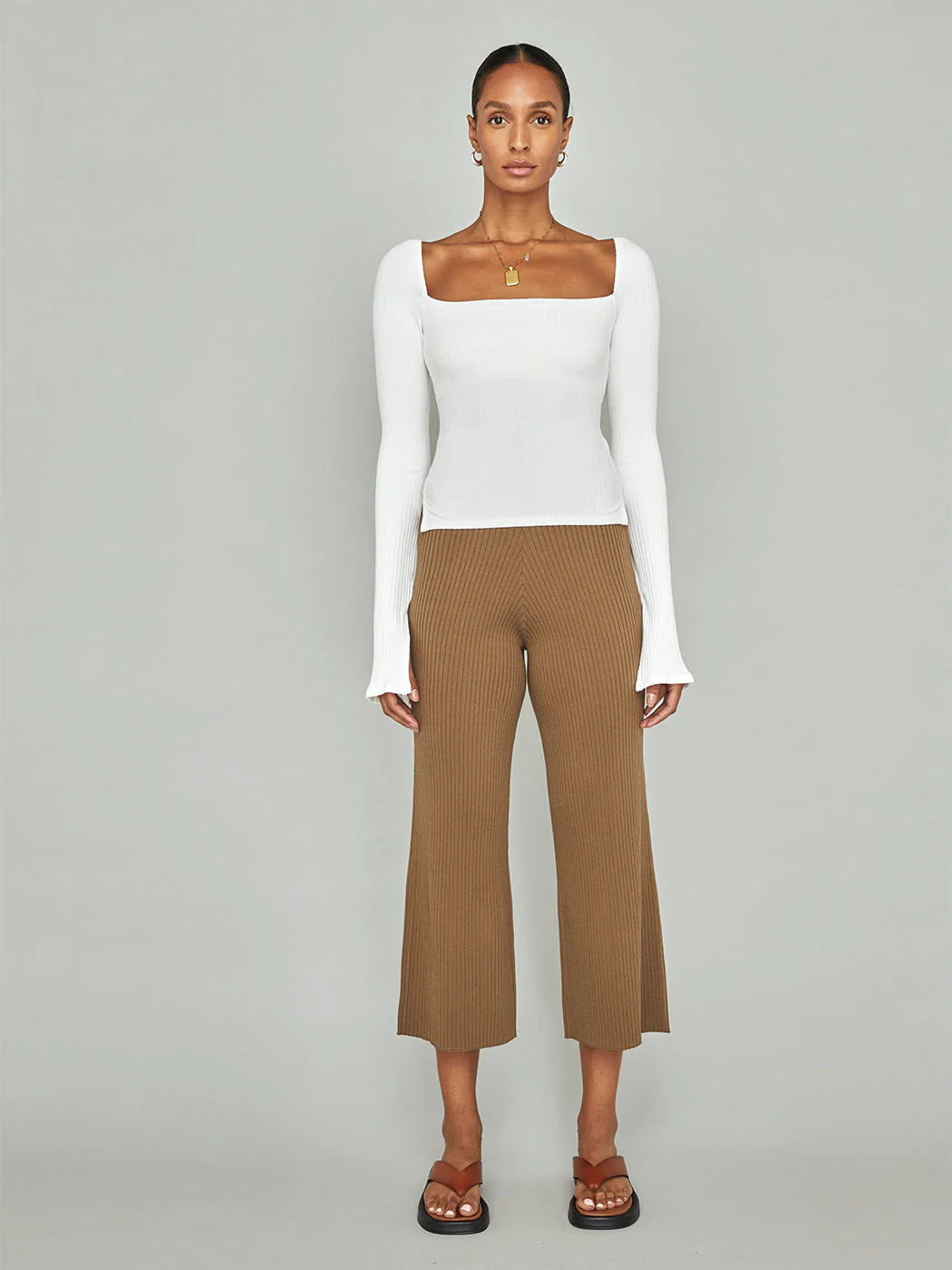 Split Sleeve Square Neck Top - White - Image 7