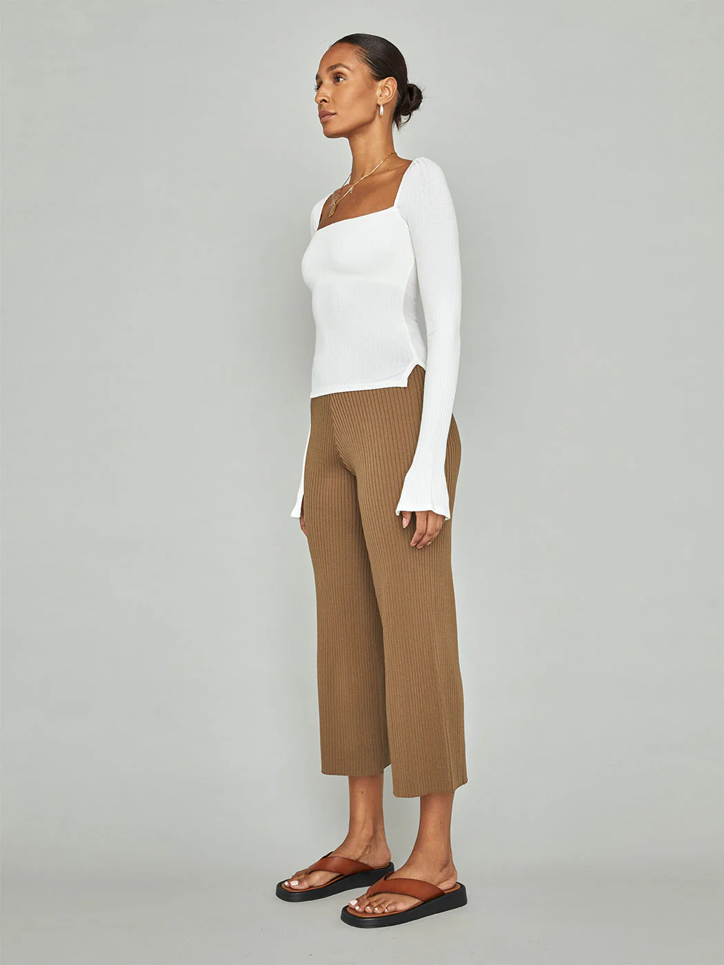 Split Sleeve Square Neck Top - White - Image 8