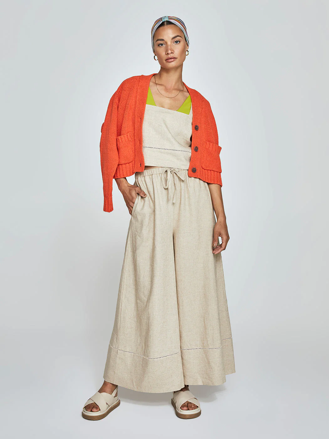 Linen Square Neck Tank - Tan - Image 7