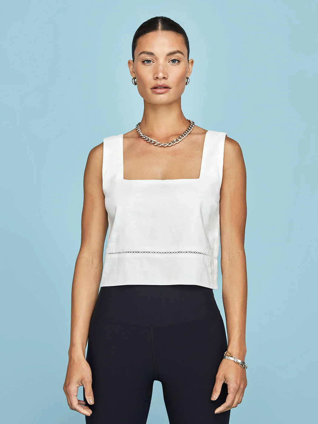 Linen Square Neck Tank - Cream