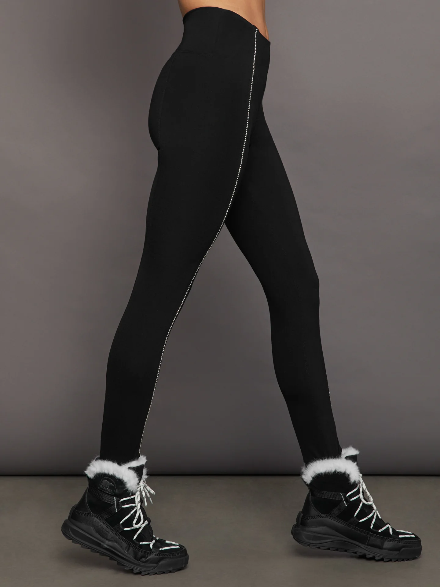Stirrup Legging with Rhinestone Trim - Black - Image 2