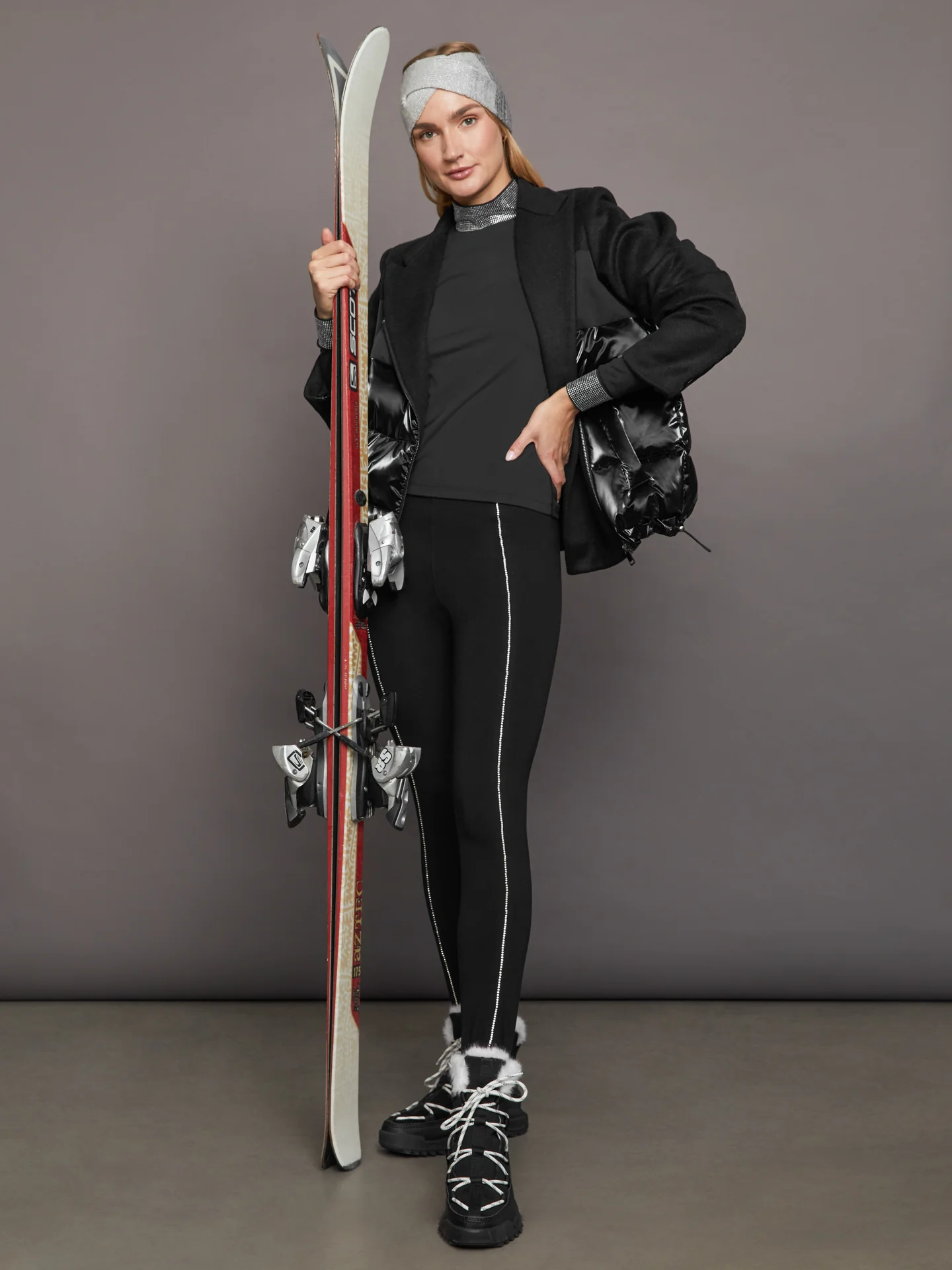 Stirrup Legging with Rhinestone Trim - Black - Image 6