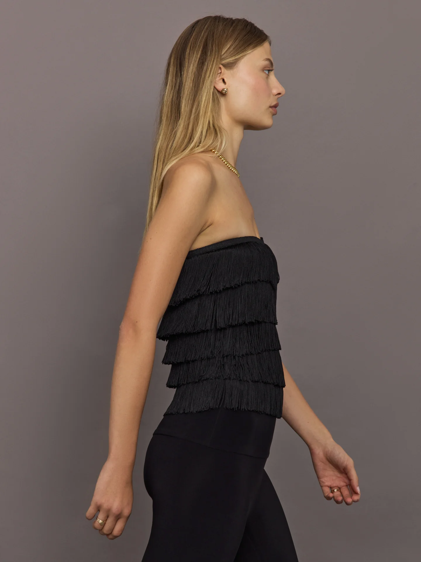 Strapless All Over Fringe Top - Black - Image 4