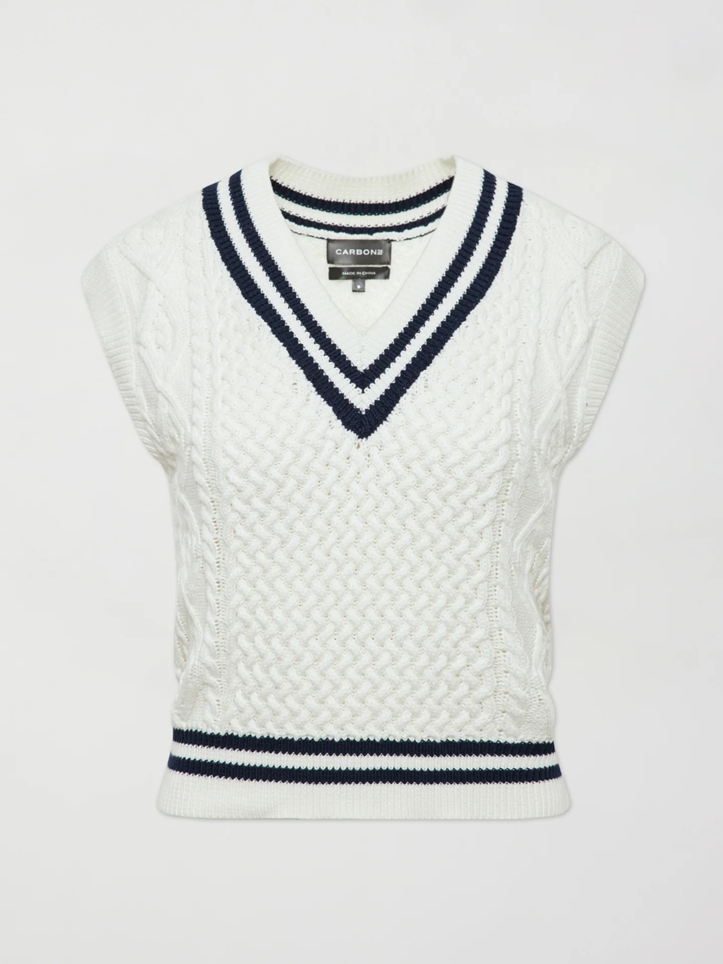 STRIPED CROPPED SWEATER VEST - IVORY W/ NAVY - Image 6