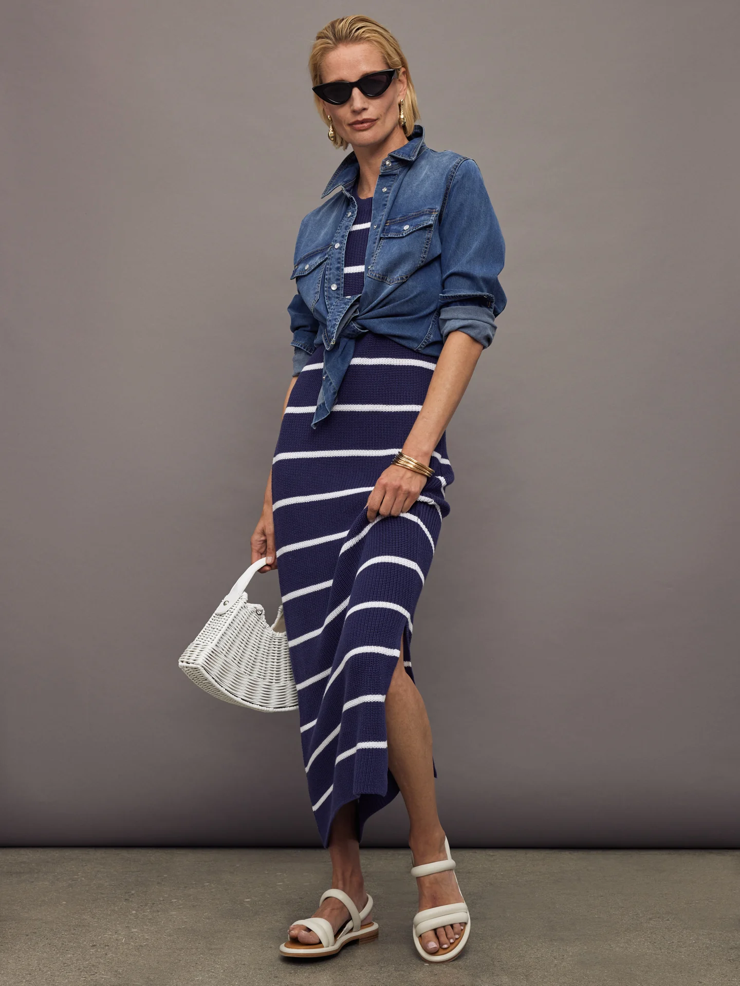 Emma Stripe Midi Dress - Indigo Multi - Image 2