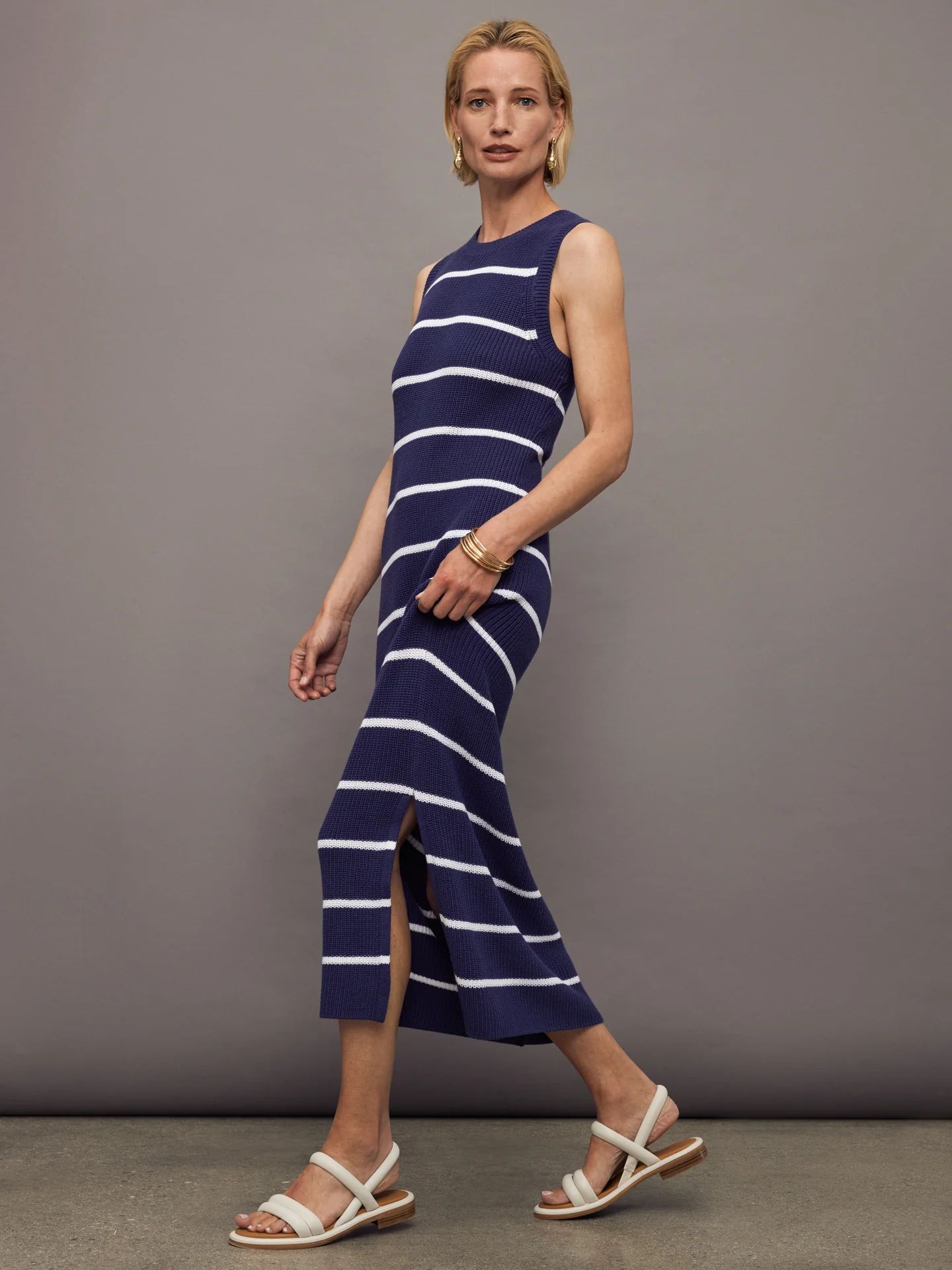 Emma Stripe Midi Dress - Indigo Multi - Image 3