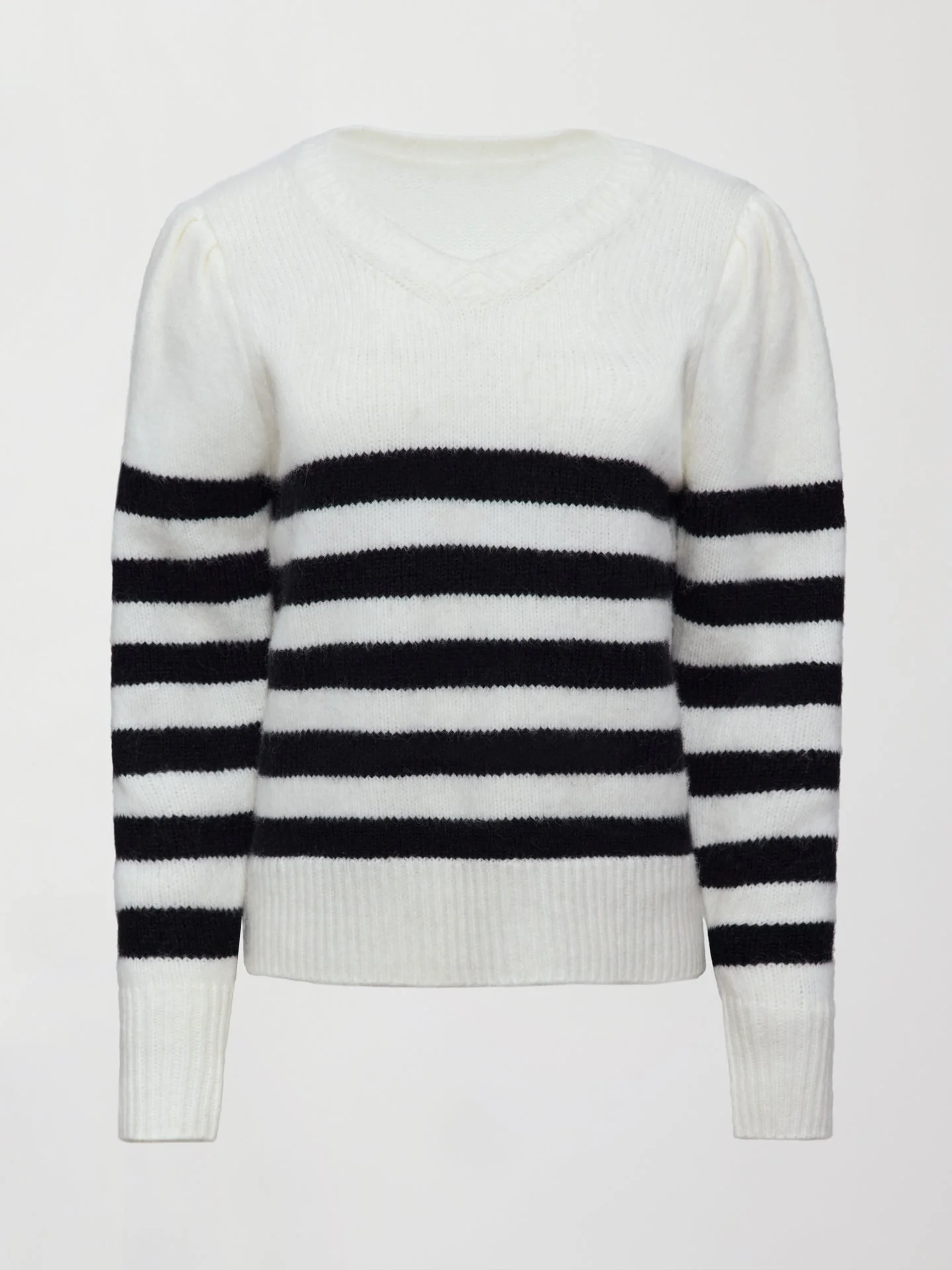 Striped Puff Sleeve Sweater - Cream/ Black - Image 7