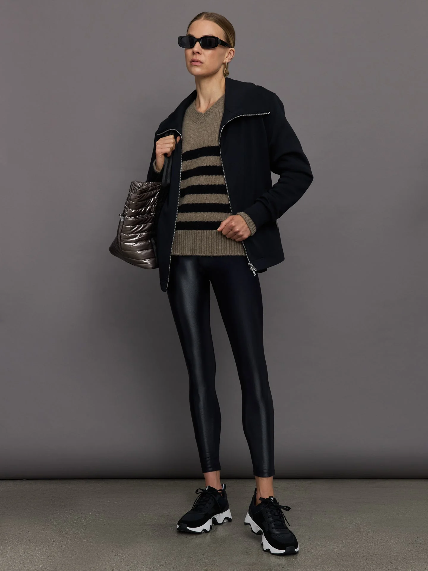 Striped Puff Sleeve Sweater - Stone/ Black - Image 7