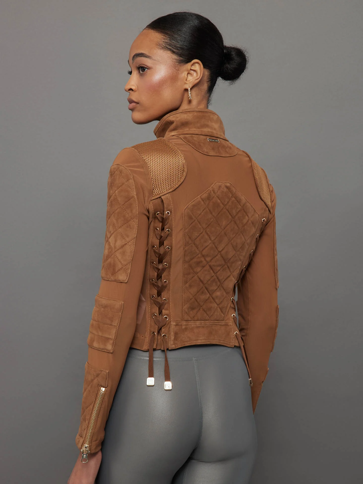 Suede Moto Mesh Jacket - Brown Sugar/ Gold - Image 3
