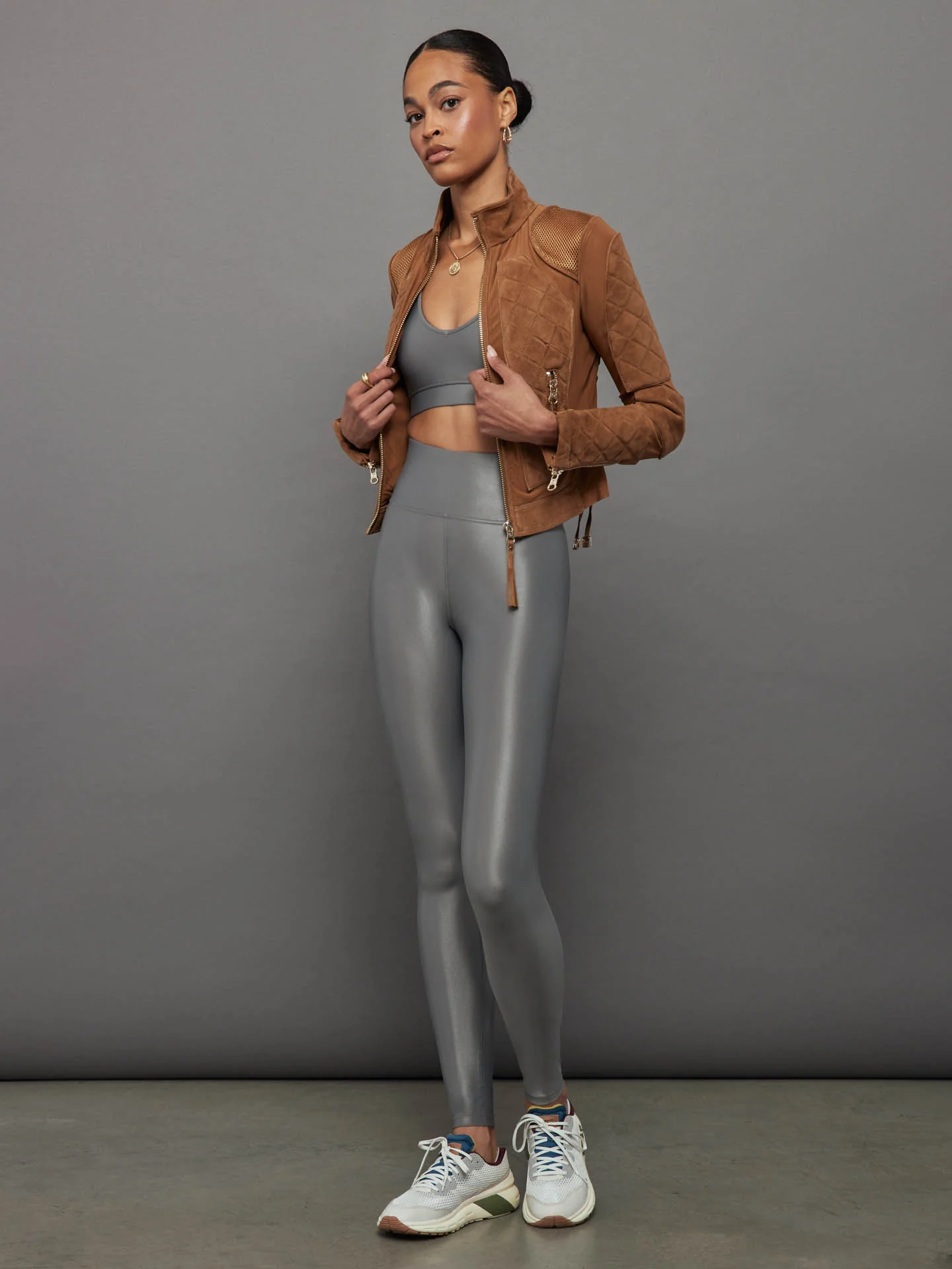 Suede Moto Mesh Jacket - Brown Sugar/ Gold - Image 5