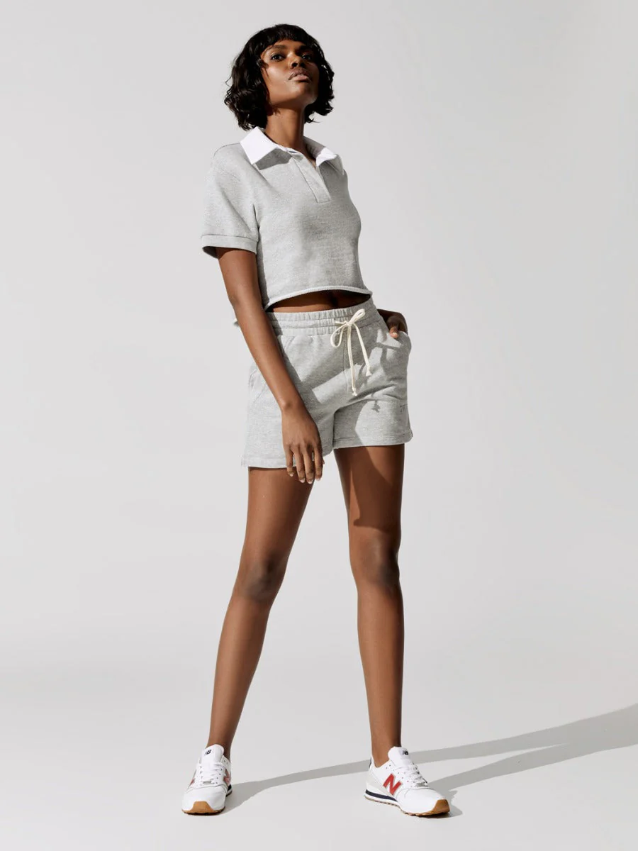 Sunnyside Crop Top With Woven Collar - Heather Grey - Image 4
