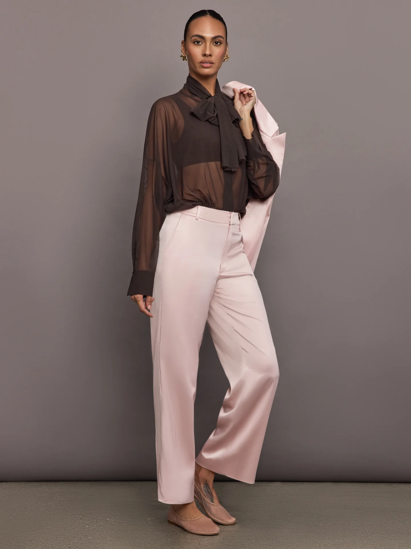 Super Oversized BF NK Shirt Bodysuit W/ Bow - Espresso - Image 6