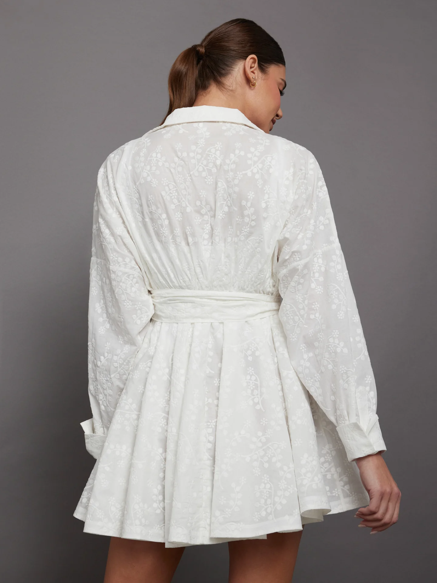 Super Oversized BK NK Shirt Babydoll Mini Dress - White Vines - Image 5