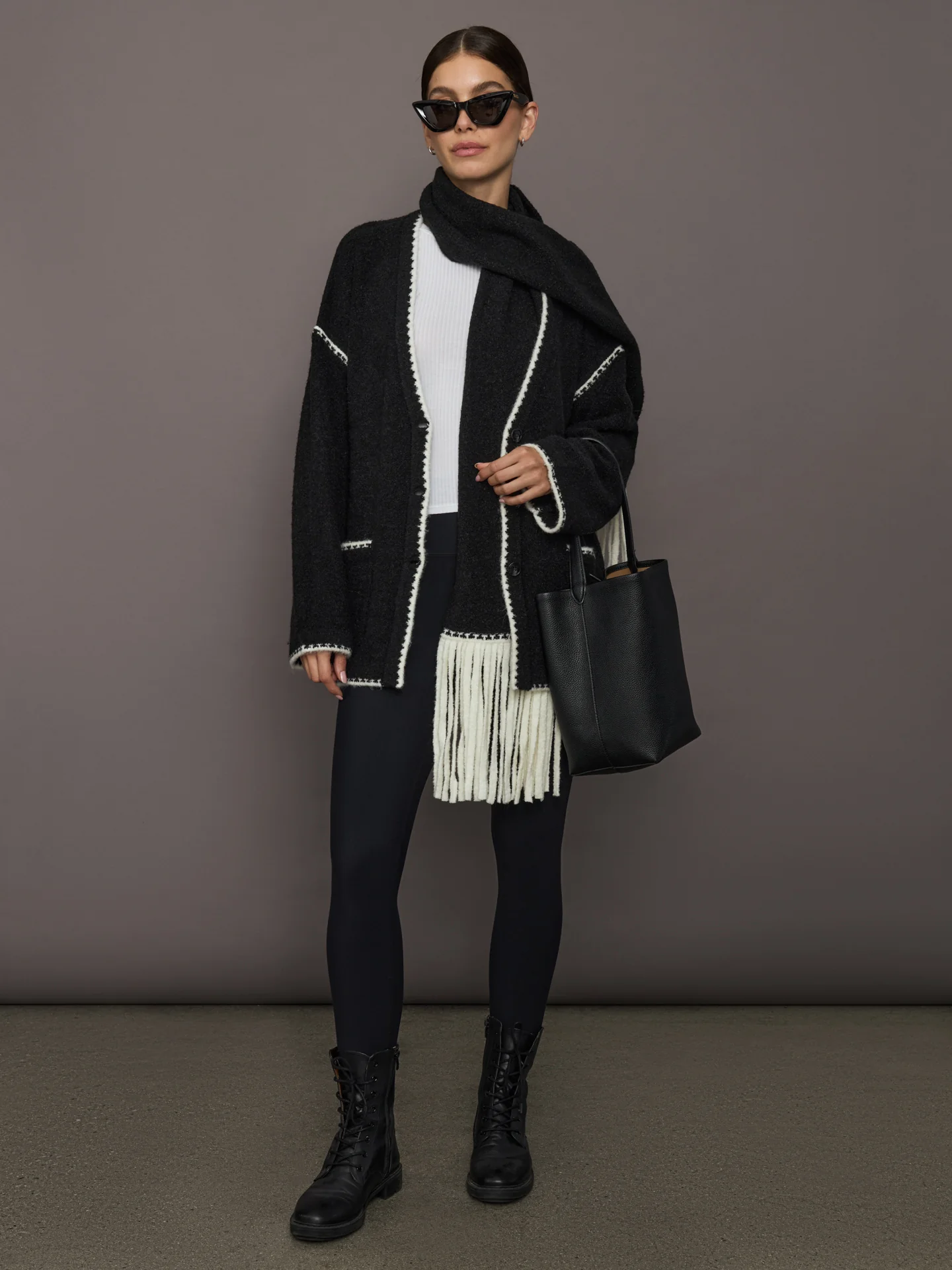 Sweater with Scarf - Black/Cream - Image 4