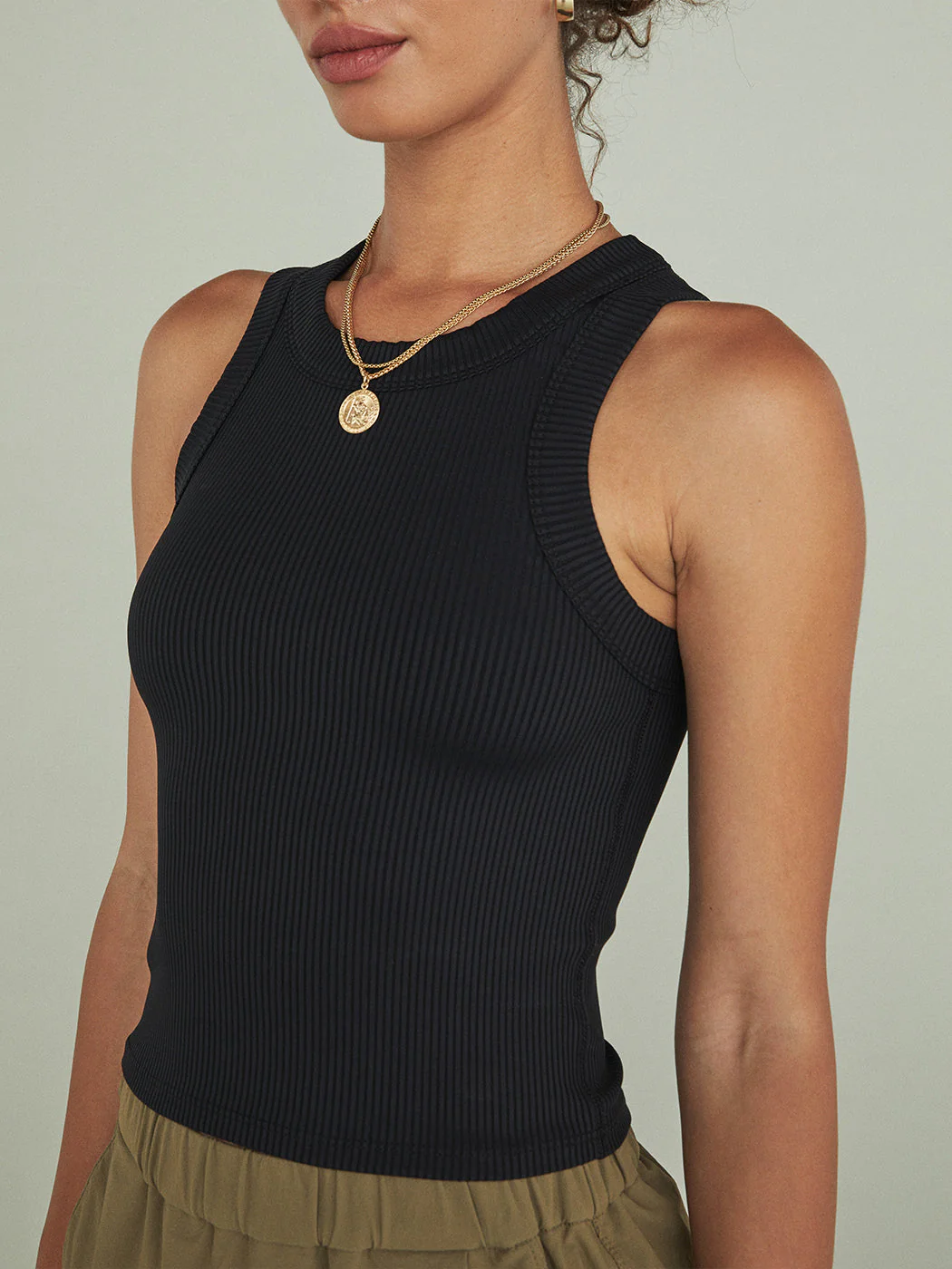 High Neck Ribbed Tank - Black - Image 6