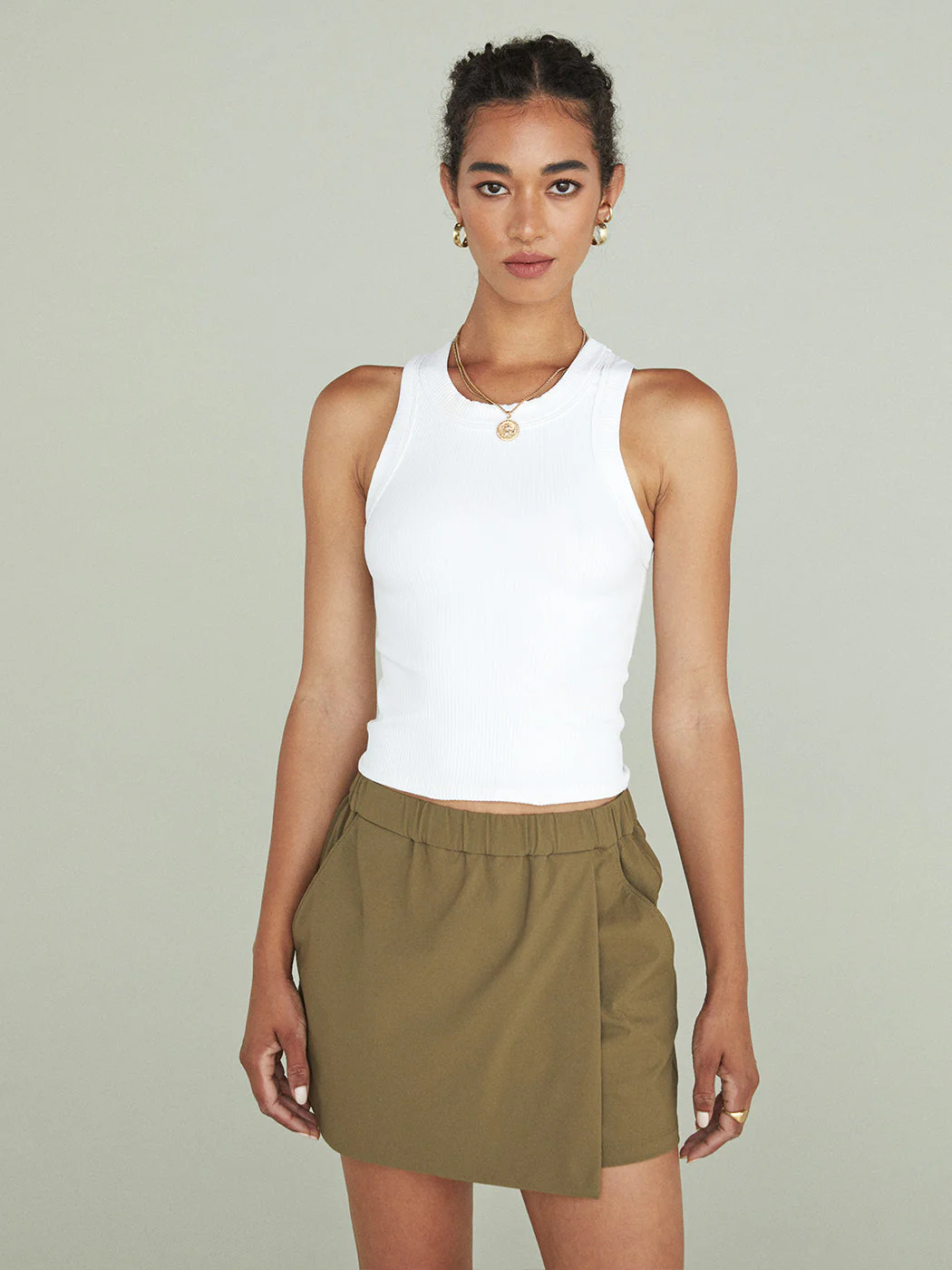 High Neck Ribbed Tank - White - Image 2