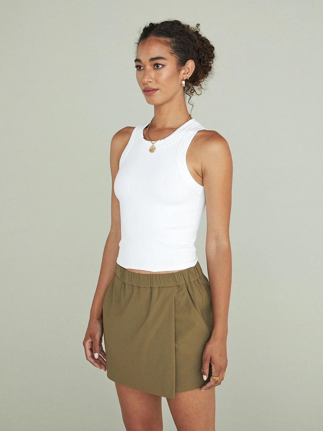 High Neck Ribbed Tank - White - Image 4