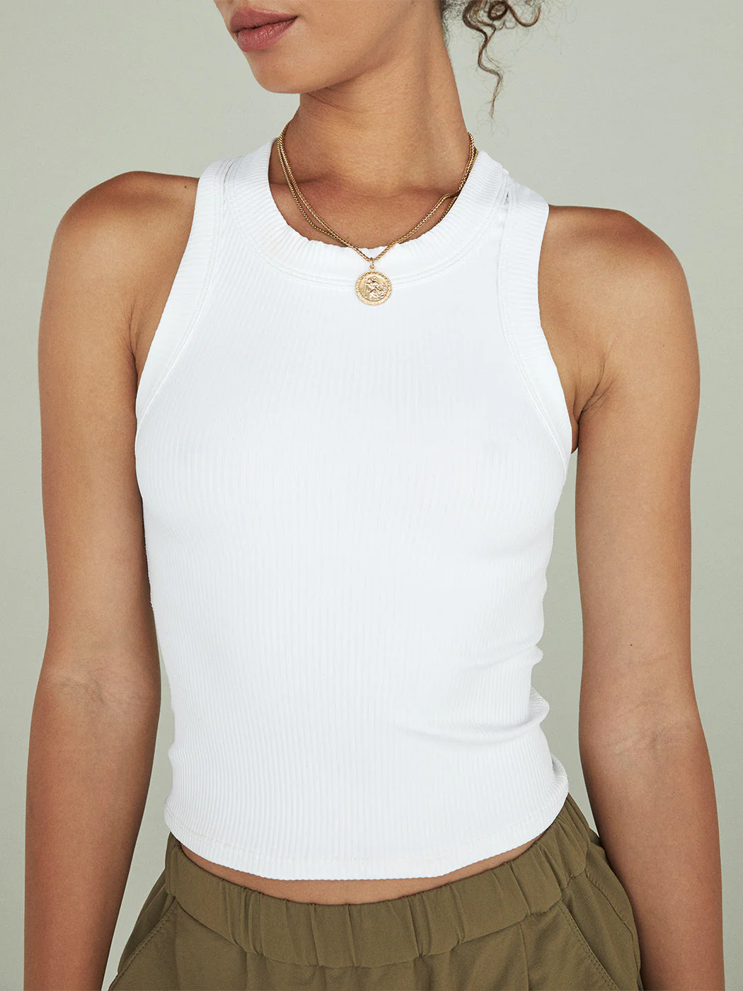 High Neck Ribbed Tank - White - Image 7