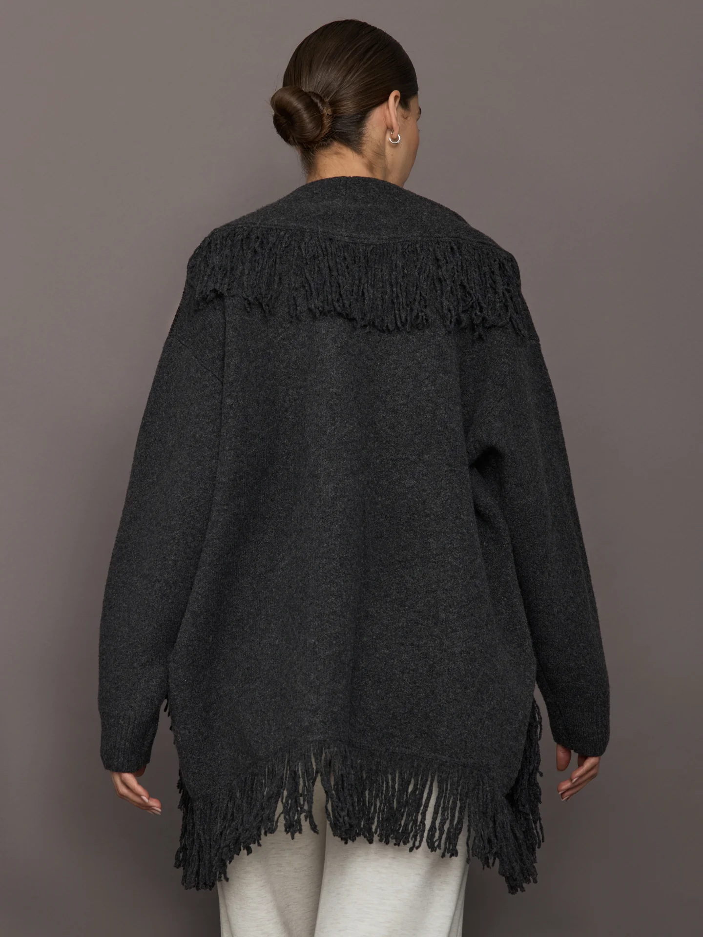 Tassel Shawl Collar Sweater - Charcoal - Image 3