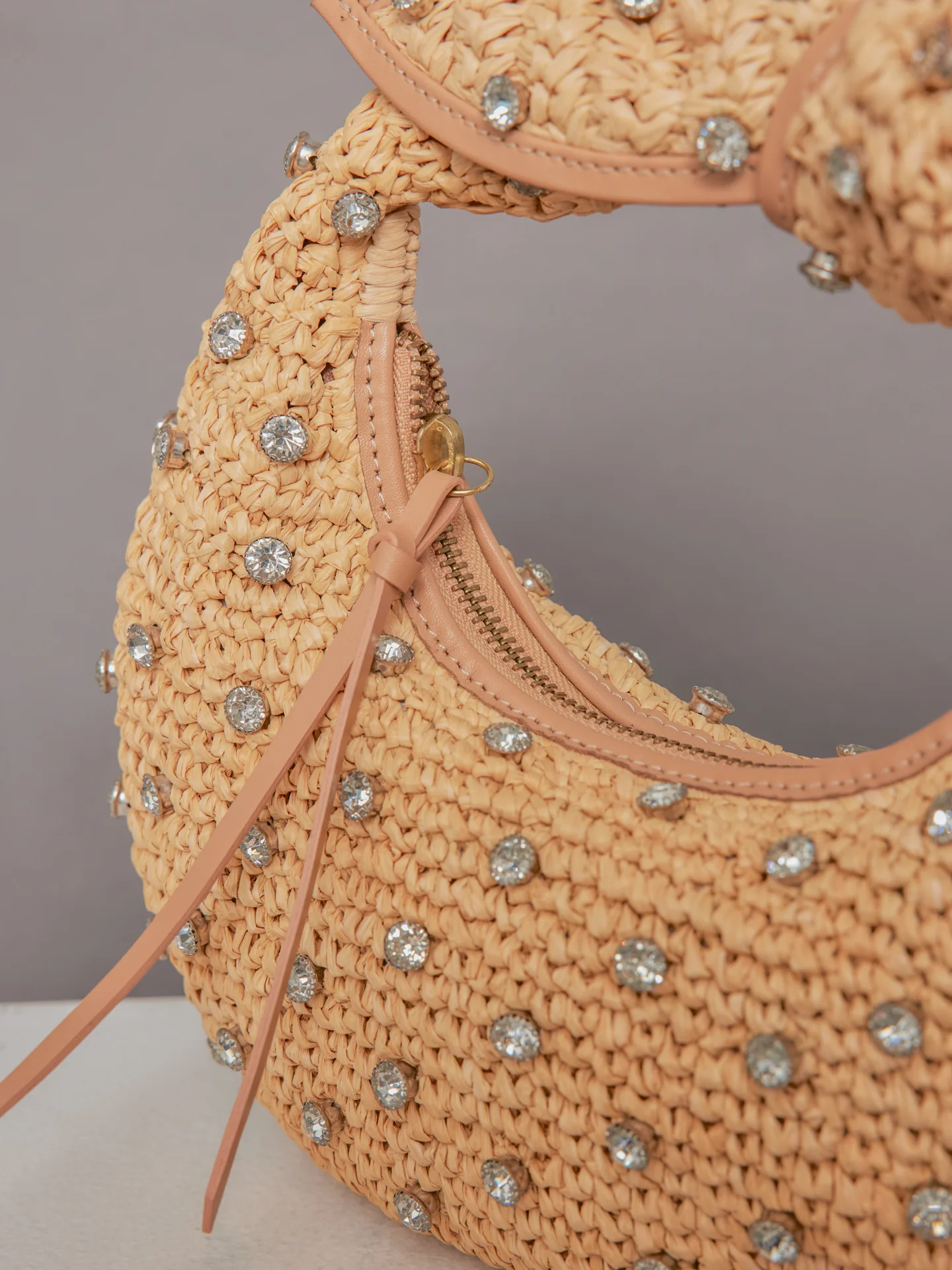 The Josie Bling Bag - Raffia Hobo with Embroidered Rhinestone - Image 4